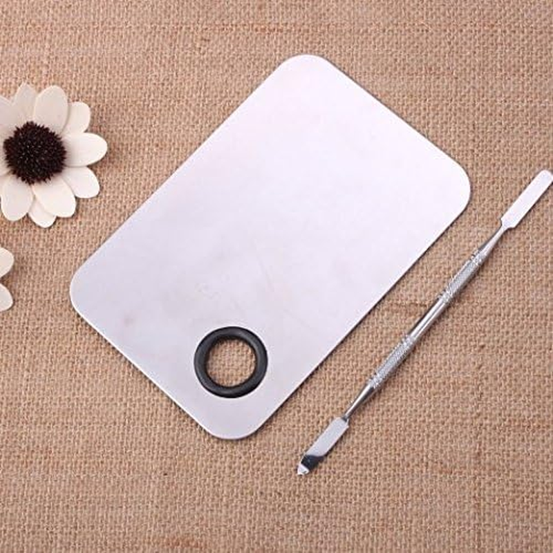 Onwon Stainless Steel Professional Pro Lady Cosmetic Makeup Palette Nail Eye Shadow Mixing Makeup Palette with Spatula Tool(150X100Mm) image number 3