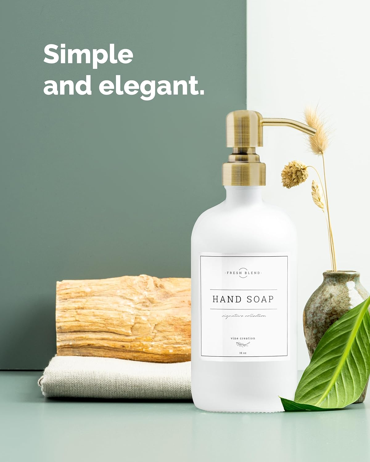 Vine Creations White Glass Soap Dispenser Set, 2 Pack with Stainless Steel Pump, 16 Oz for Kitchen and Bathroom, Dish Soap Dispenser with Waterproof Labels - Clear Bottle / Gold Pump image number 3