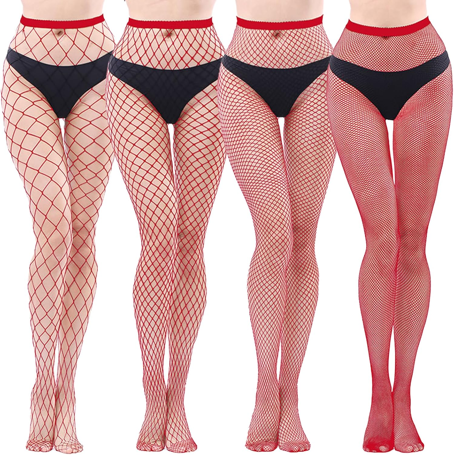 4 Pcs Fishnet Stockings, Fishnet Tights with Reinforced Toes, Women&lsquo;S Fish Net Pantyhose for Dancing, Parties & Daily Wear, One Size