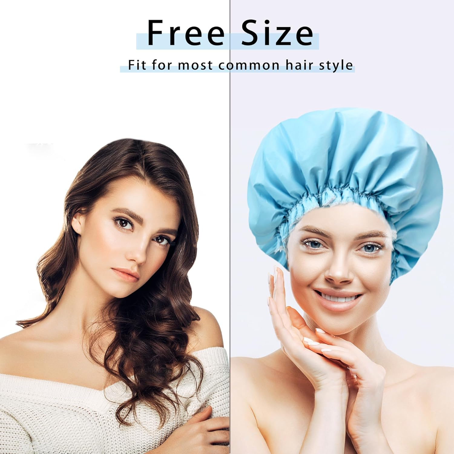 Shower Caps for Women, Terry Cloth Lined EVA Exterior Elastic and Reusable Bath Caps, Double Waterproof Layers Shower Cap, Bathing Shower Caps, Environmental Protection Bath Hair Cap - Blue - Pink image number 2
