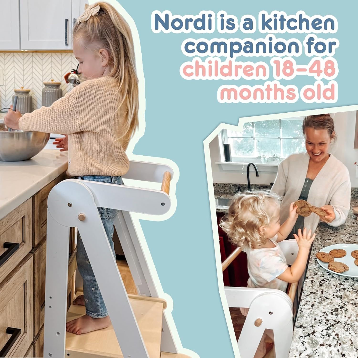 HARPPA Toddler Learning Tower, Kids Kitchen Step Stool Foldable Toddler Kitchen Tower with 3 Adjustable Heights, Suitable Age for 1.5-6 Years, Montessori Standing Tower (White) image number 5