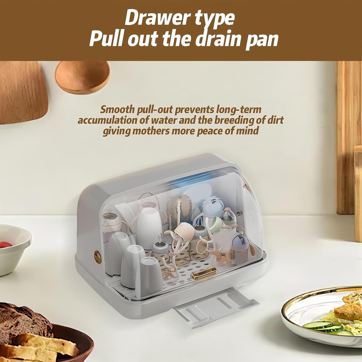 Baby Bottle Drying Rack with Cover, Nursing Bottle Storage Box, Large Capacity Organizer for Countertop, Portable Sturdy Storage Box | Nursing Bottle Dryer (White) image number 6