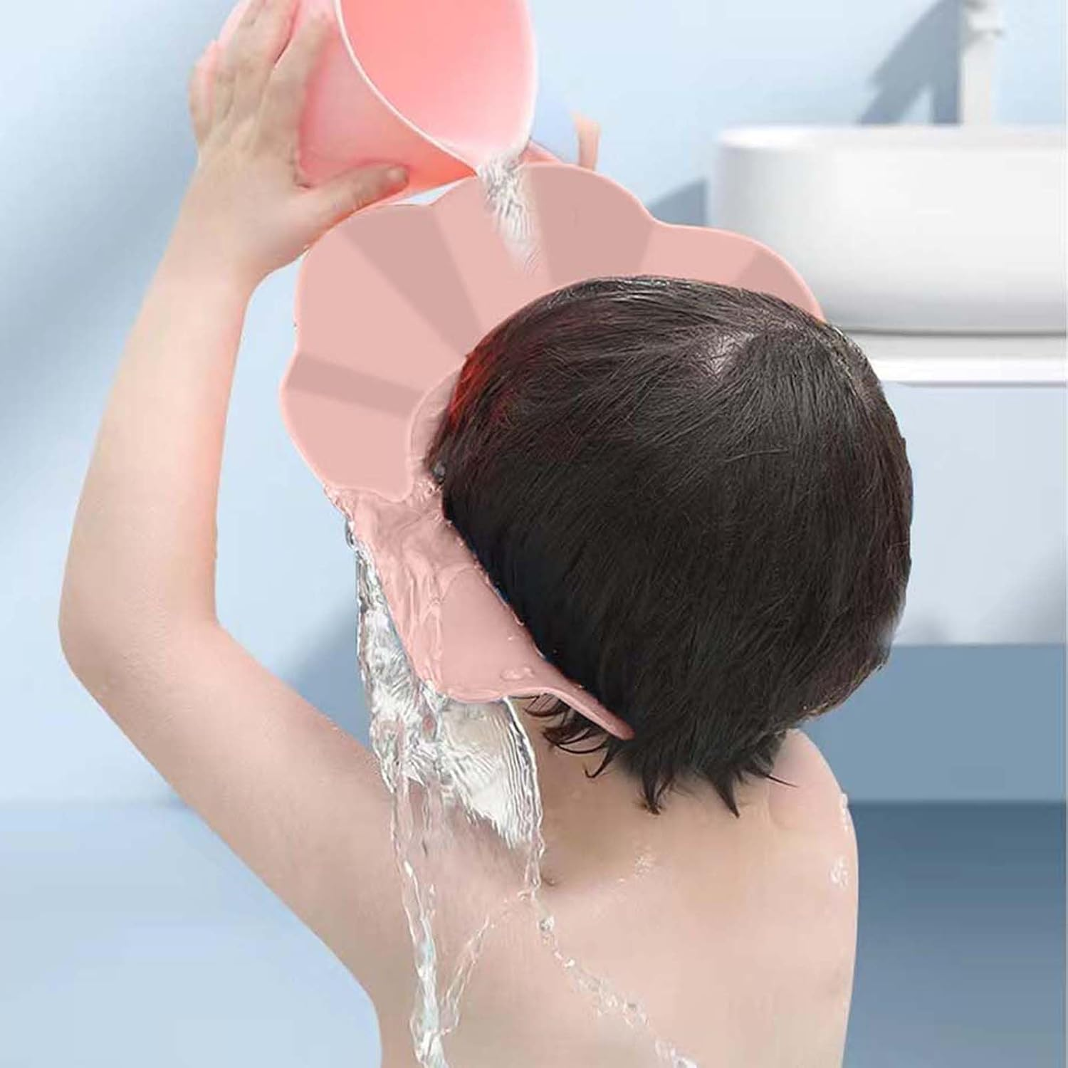 Silicone Baby Shower Cap - Adjustable Bath Visor for Hair Washing Protection,Safe Shield for Eyes/Ears,Toddler to Kids (6M-12Y, Pink) image number 1