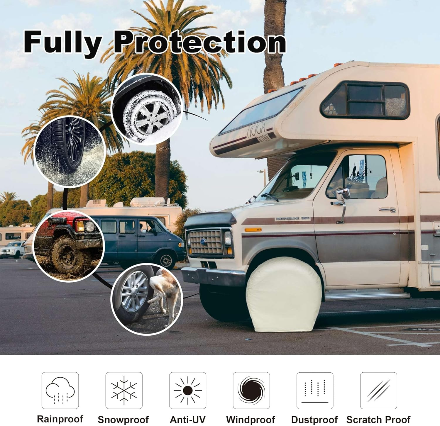 Explore Land Tire Cover for RV Motorhome Camper Travel Trailer Truck Jeep SUV Tough Vinyl Wheel Protector Universal Fit, 2 Pack S (Fits Tire Diameters 23''-25.75'') White image number 3
