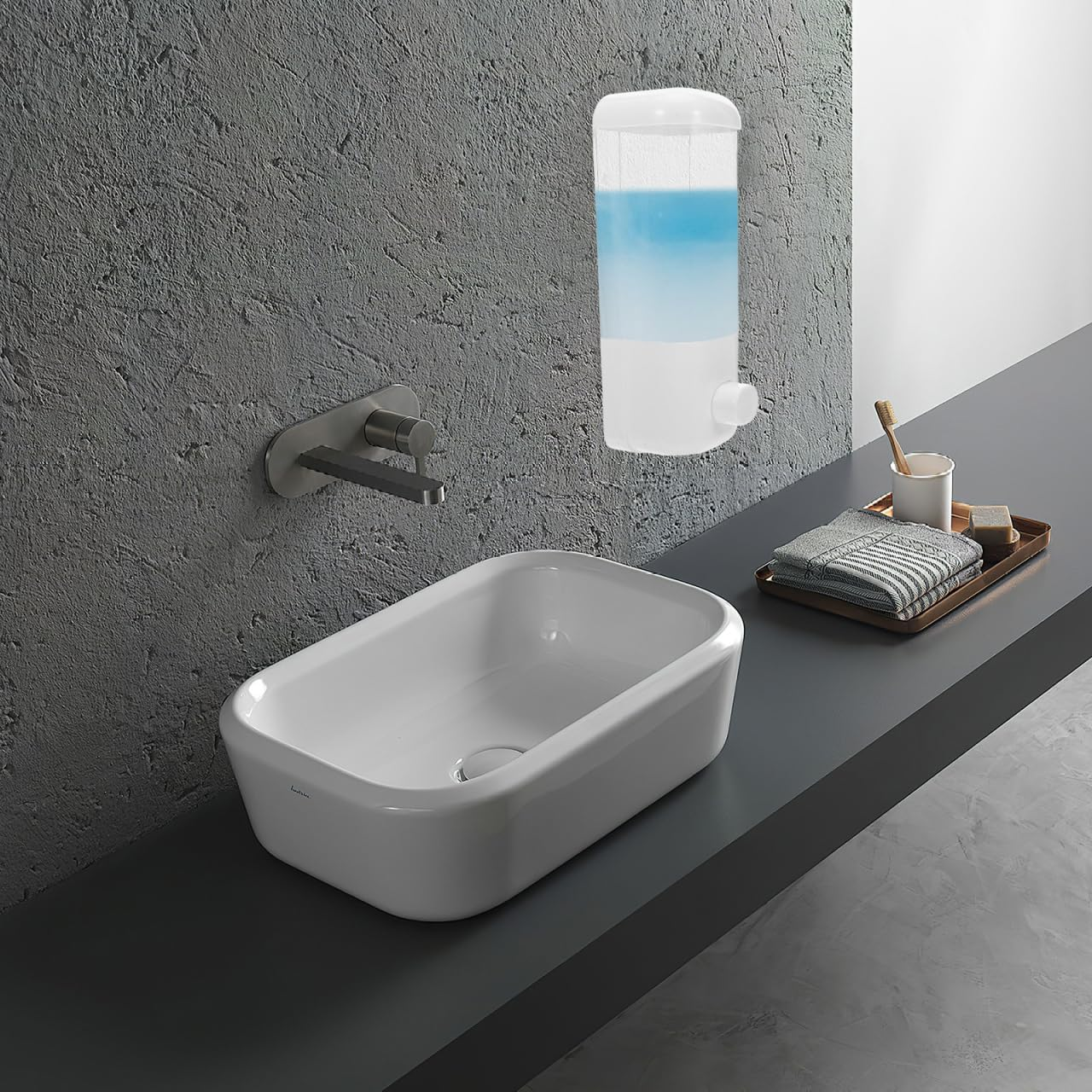 Luxshiny 2Pcs Suction Wall Soap Dispenser Manual Liquid Soap Dispenser for Bathroom Kitchen Wall Mounted image number 4