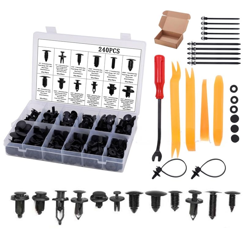 JZS 240Pcs Bumper Retainer Clips with Fastener Remover Universal Car Plastic Rivets & Push Retainer Kit &ndash; Door Trim Panel Clips for Toyota, GM, Ford, Honda, Acura, Chrysler