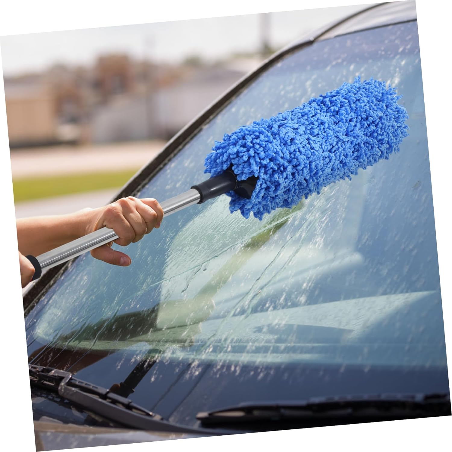 AKOOSY Car Duster Brush Microfiber Soft round Head for Interior and Exterior Dust Cleaning Blue, Automotive Dust Duster for Car Dash and Surface Cleaning image number 3