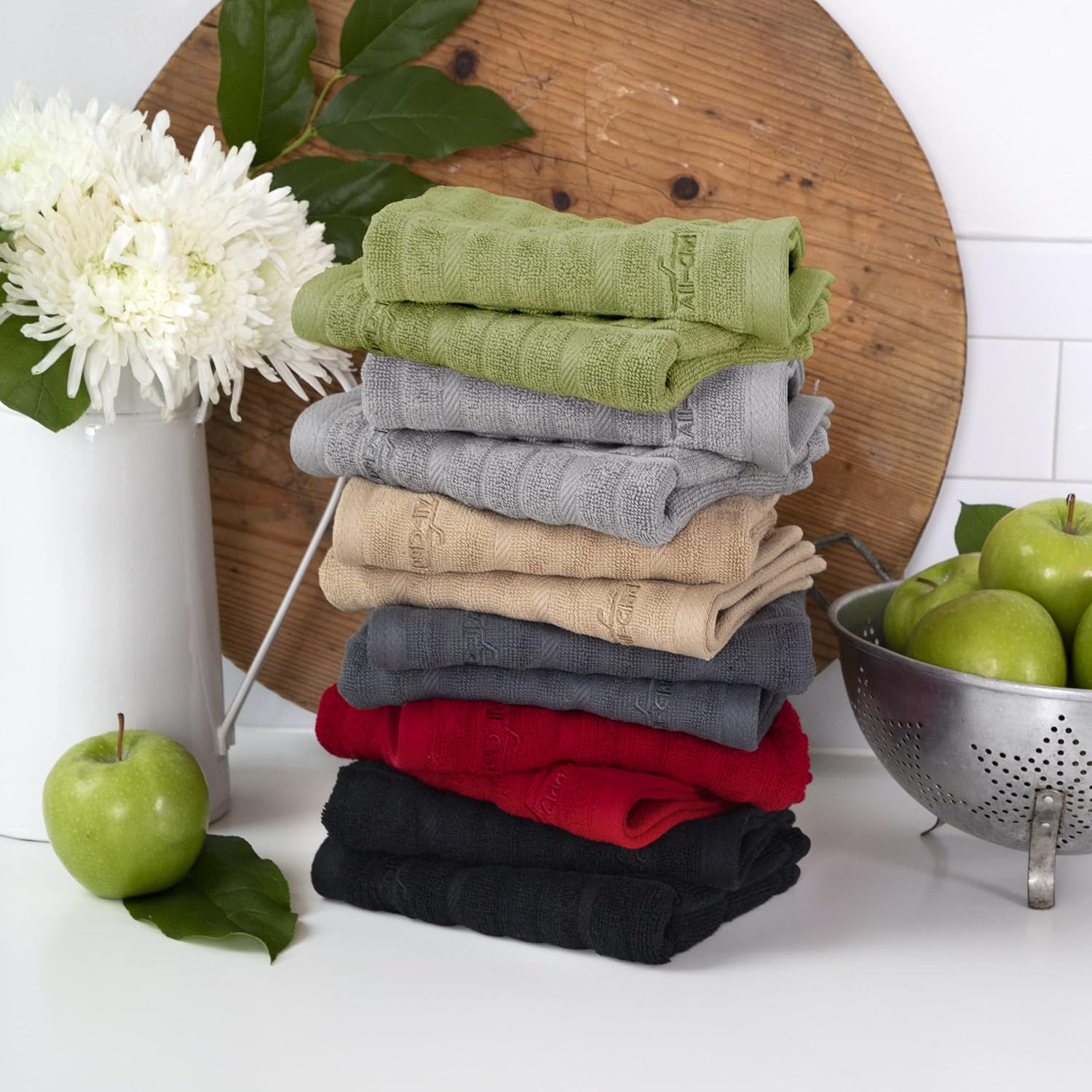 All-Clad Premium Dish Cloths (6-Pack), 13" X 14", Highly Absorbent, Super Soft, Long-Lasting Terry-Loop Weave 100% Turkish Combed Cotton Hand Towels, Bar Towels for Washing Dishes, Pewter