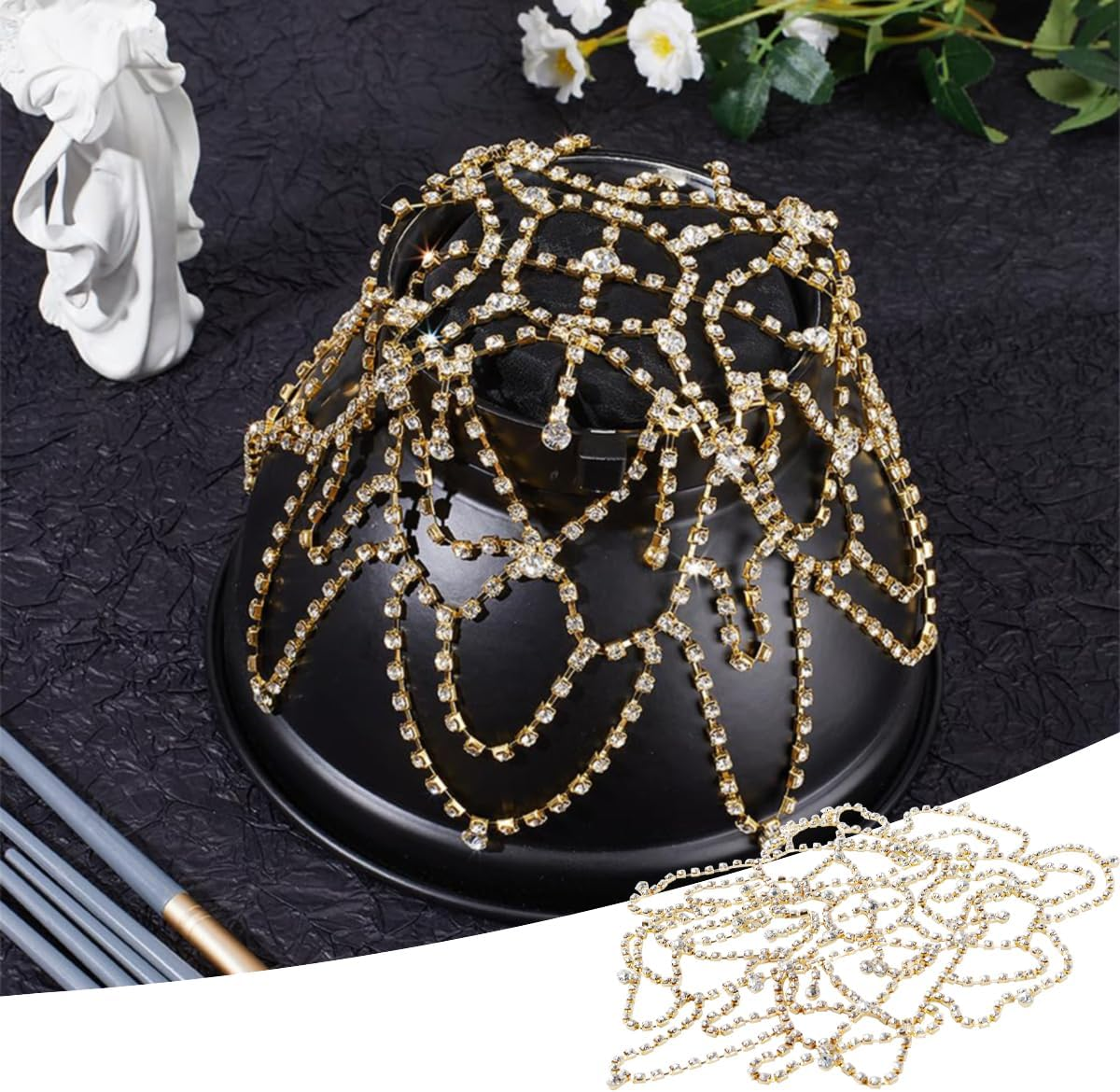 Gorise 1 Piece Gold Bridal Rhinestone Headbands for Wedding, Prom, Festivals, Ceremonies, Dinner Party, Photo Shoot, Seaside Beach, Etc. image number 2