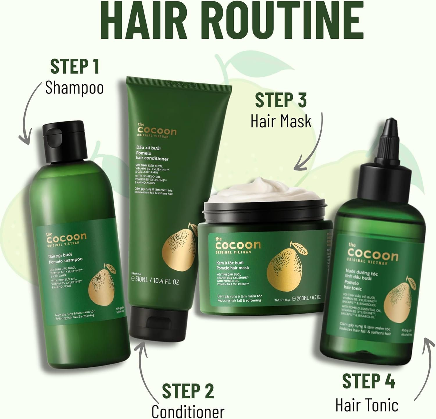 Cocoon Pomelo Shampoo & Conditioner Bundle - anti Hair Loss, Natural, Sulfate Free | for Thinning, Damaged, Color Treated Hair | Reduce Fall & Soften Strands (10.5 Fl Oz Each) image number 3