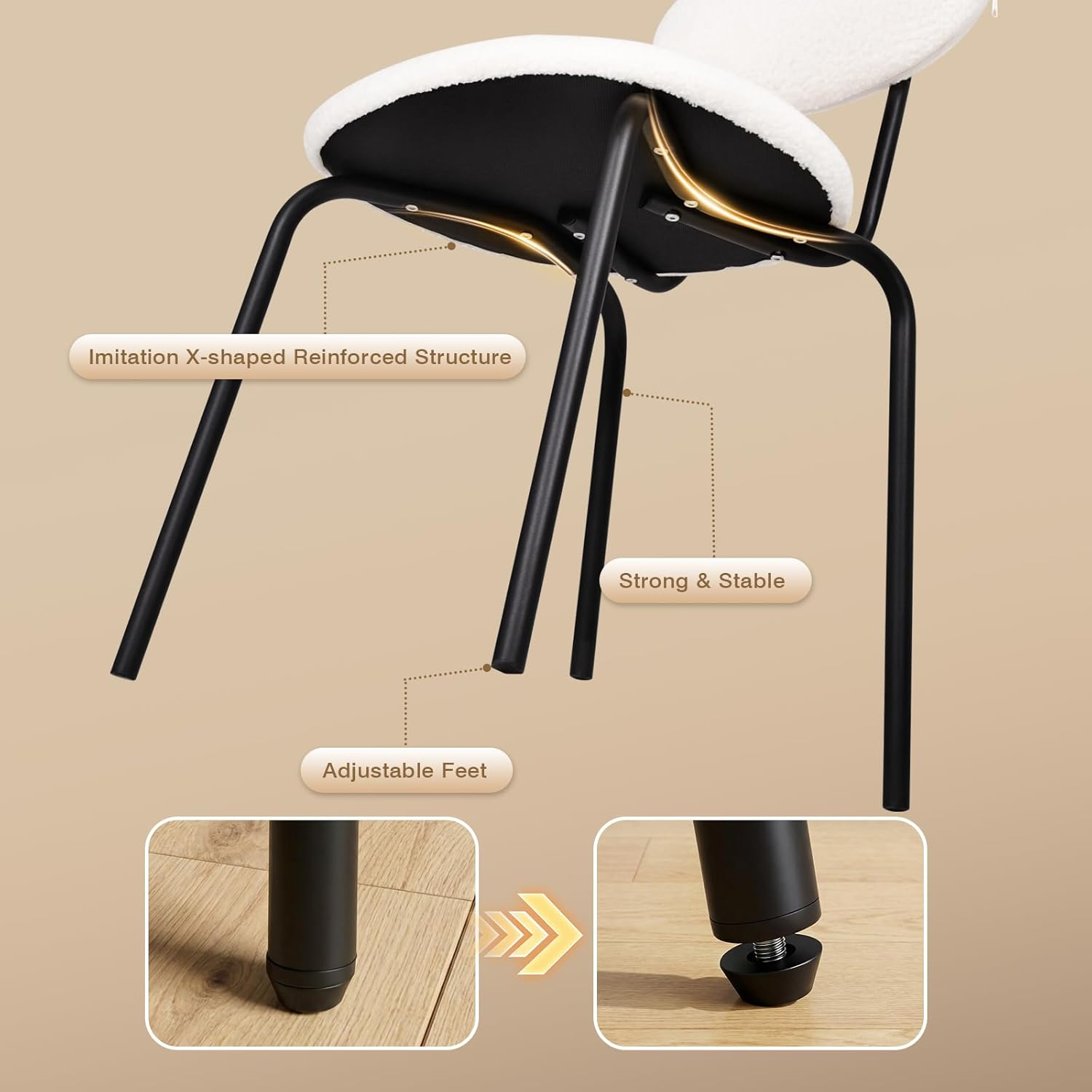 Advwin Dining Chairs Set of 4 round Kitchen Chair, Reading Seating with Metal Legs, Nursing Seat,Home Furniture for Dining Room,Living Room,Cafe,Meeting Room Beige image number 6