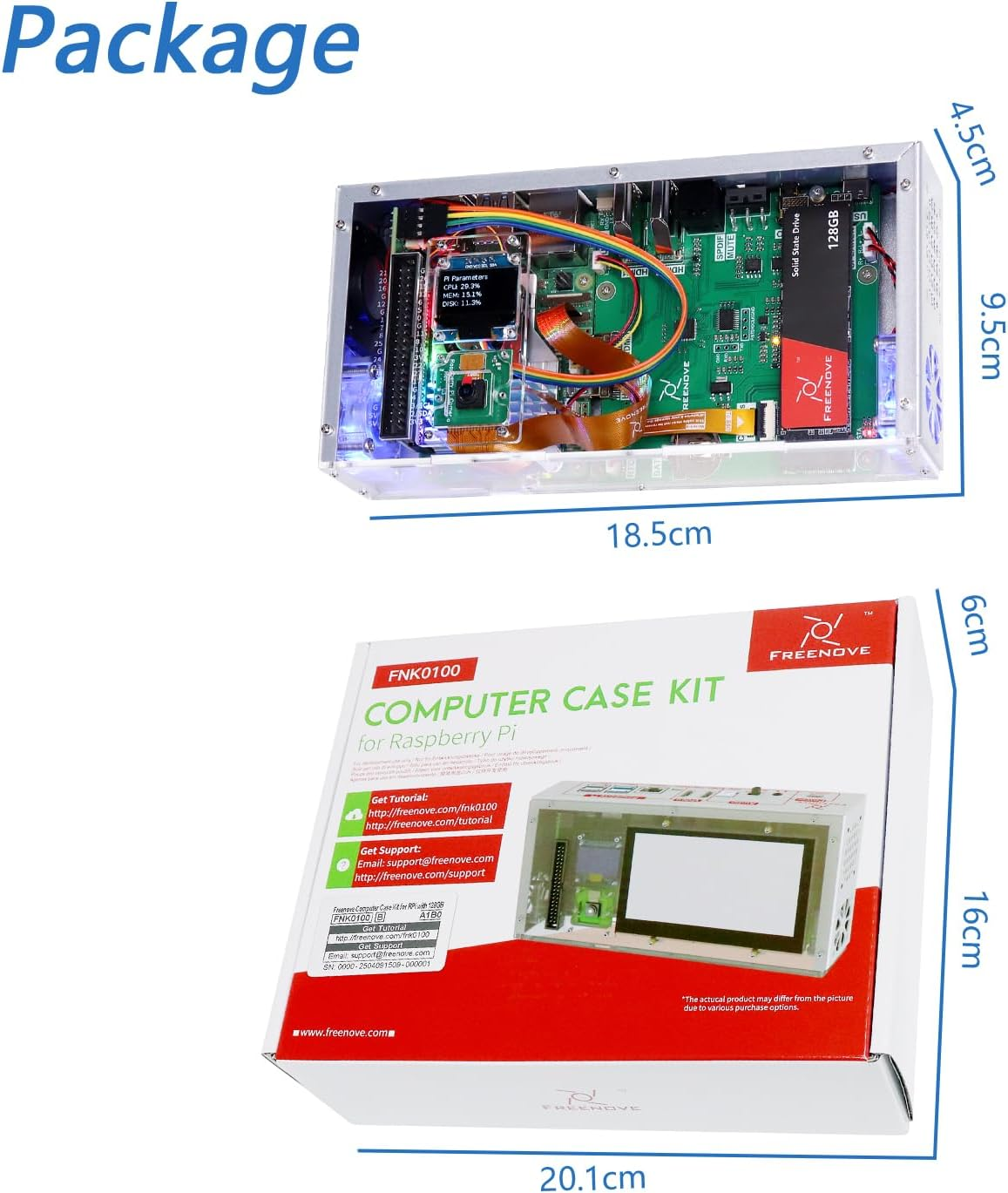 Freenove Computer Case Kit for Raspberry Pi 5 (NOT Included), 128GB M.2 Nvme SSD 800 Mb/S, 5 MP Camera, 0.96 Inch OLED Screen, Built-In Stereo Speakers, 3.5 Mm and Optical Audio (S/PDIF) image number 4