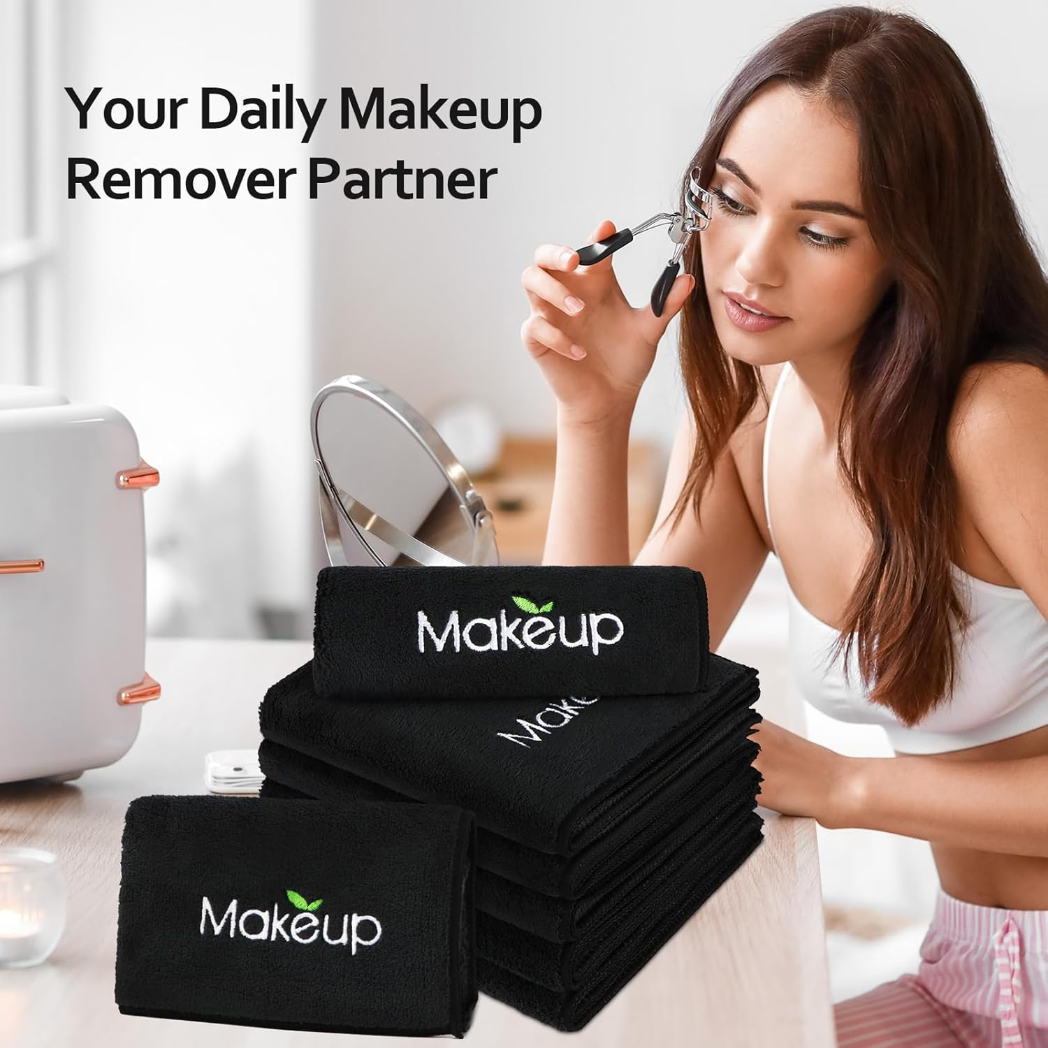 Orighty 6 Pack Premium Makeup Remover Wash Cloths - Super Soft, Quick Dry Microfiber Coral Fleece Face Makeup Towels for Cleansing, 13 X 13 Inch, Black image number 4