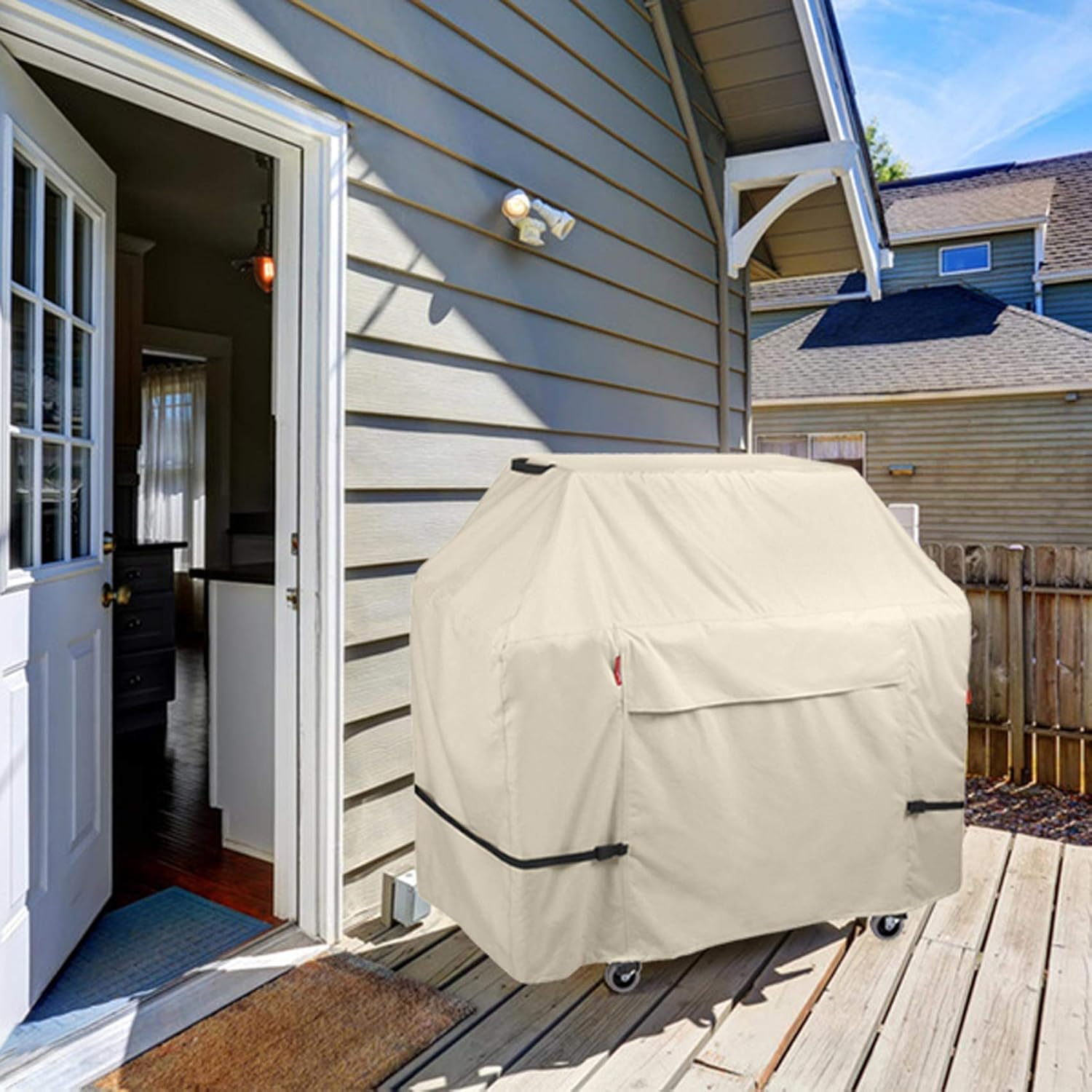 Porch Shield 50W X 24D X 46H Inch Premium Gas Grill Cover up to 48 Inch - Waterproof 600D BBQ Covers for Weber, Brinkmann, Char-Broil and More, Light Tan image number 5