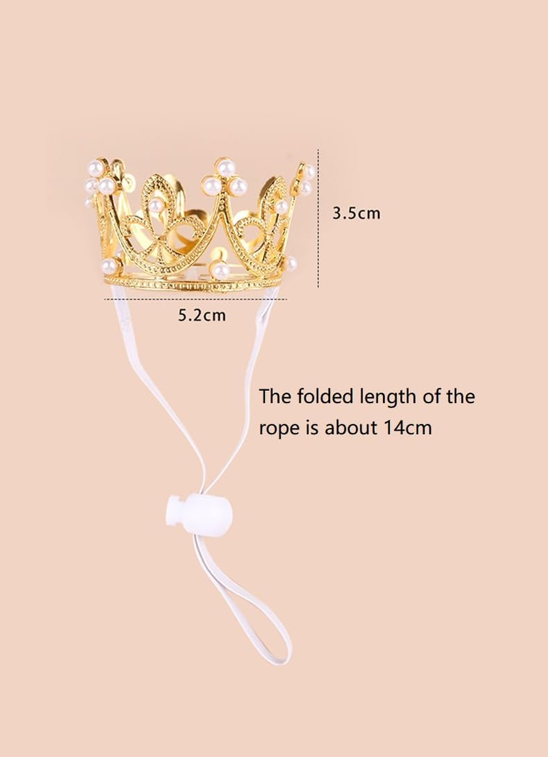 2Pcs Pet Birthday Party Crown for Small Dog with Adjustable Strap Hat Rhinestone Faux Pearl Crown for Birthday Party (Gold+Rose Gold, One Size) image number 5