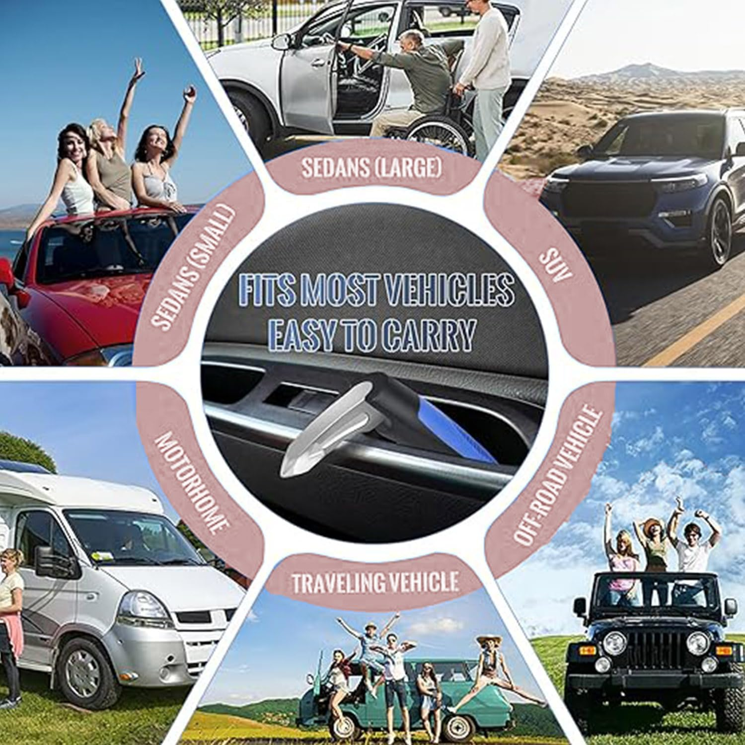 Car Door Assist Handle,Door Handle for Elderly, 4 in 1 Car Grab Handle Assist Door Latch Multifunction Grab Handle Auto Cane Vehicle Support for Injured Handicap and Senior（Blue） image number 1