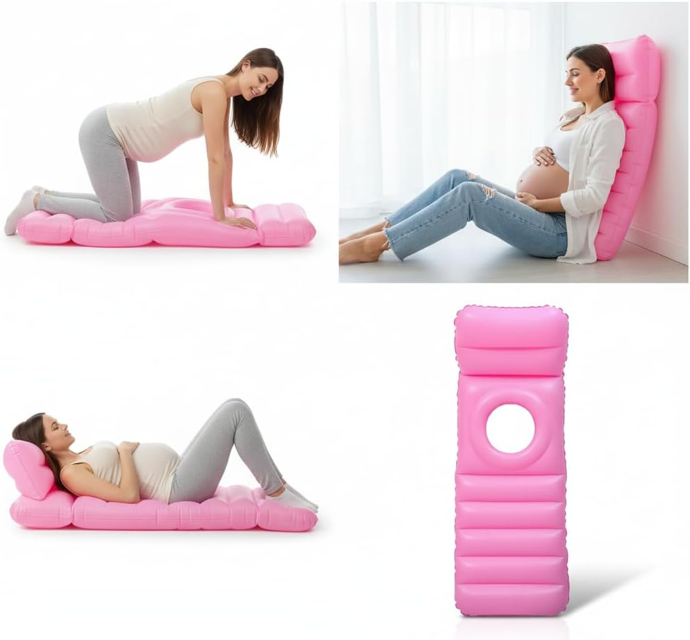 Inflatable Pregnancy Pillow &ndash; Full Body Maternity Airbed with Tummy Hole &ndash; Comfort & Support for Sleeping, Yoga, Massage, Rest, Prenatal Pain Relief, Bump Support & Relaxation (Blue)