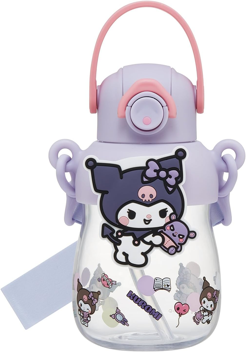 Skater PRMC7ST-A Rubber Mascot Straw Bottle, Water Bottle, 22.9 Fl Oz (650 Ml), One Push Open, Locking Function, Handle Included, Shoulder Strap, Sanrio My Melody, My Melody, My Favorite Days,