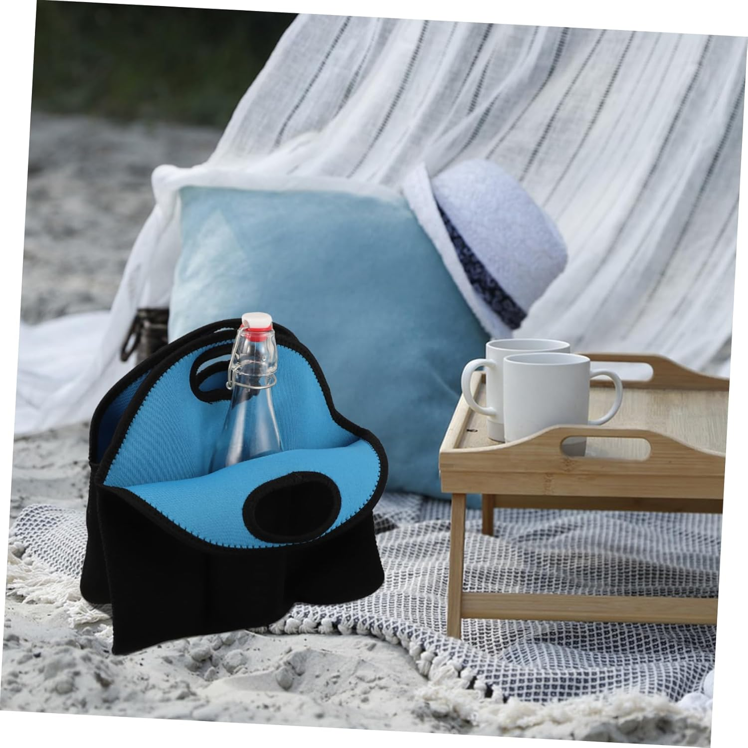 ULTECHNOVO Beer Bottle Cooler Sleeve Neoprene Beer Can Carrier Tote Bag with Handle for Outdoor Parties and Picnics 6Pcs Blue image number 3