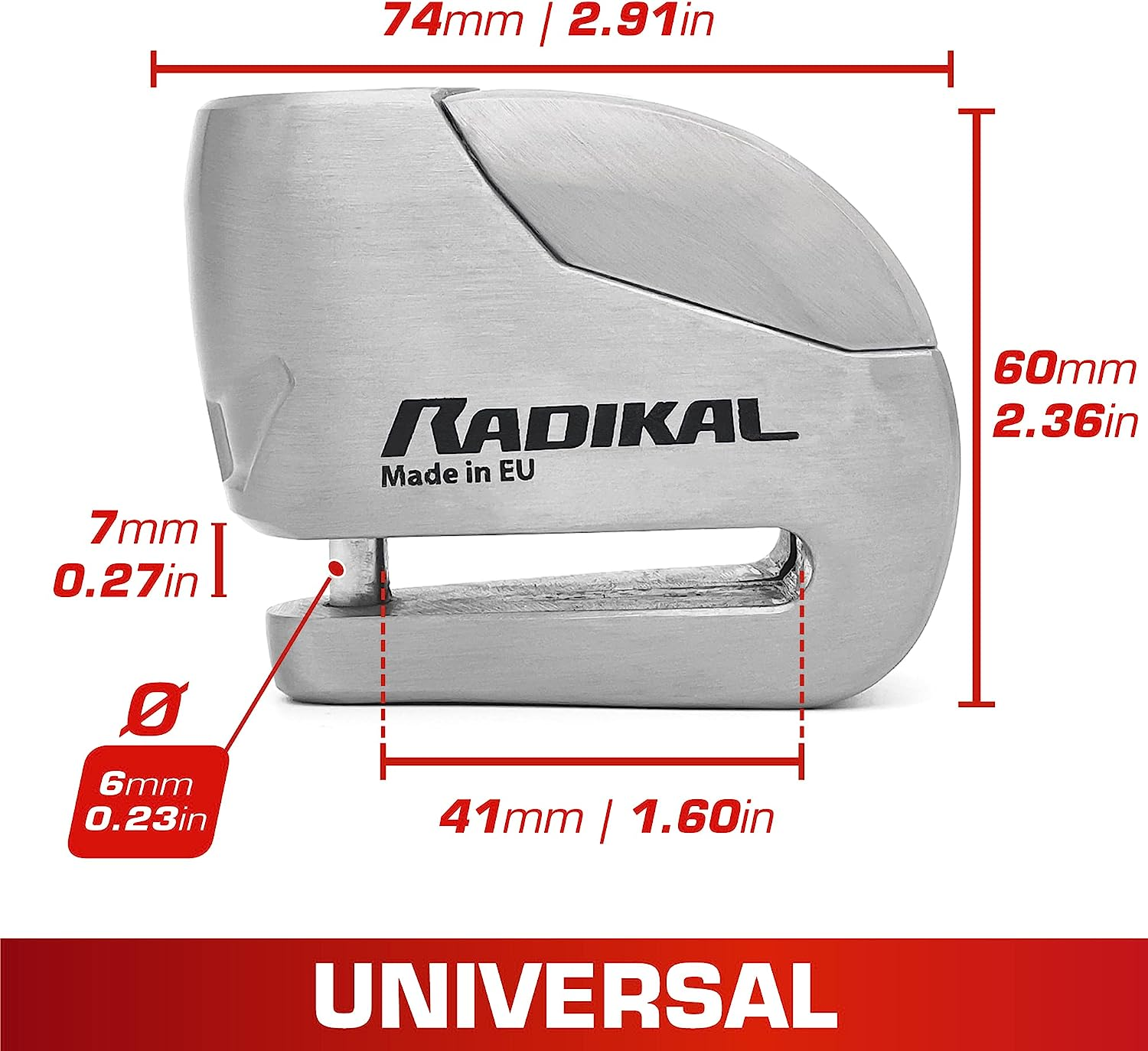 RADIKAL RK9Z Disc Lock Alarm 120 Db, on Button, Warning Fonction, Long Lasting Battery, 100% Waterproof, Metal, Universal anti Theft Wheel Brake Lock for Motorcycle, Scooter, Bike, Electric Scooter image number 6