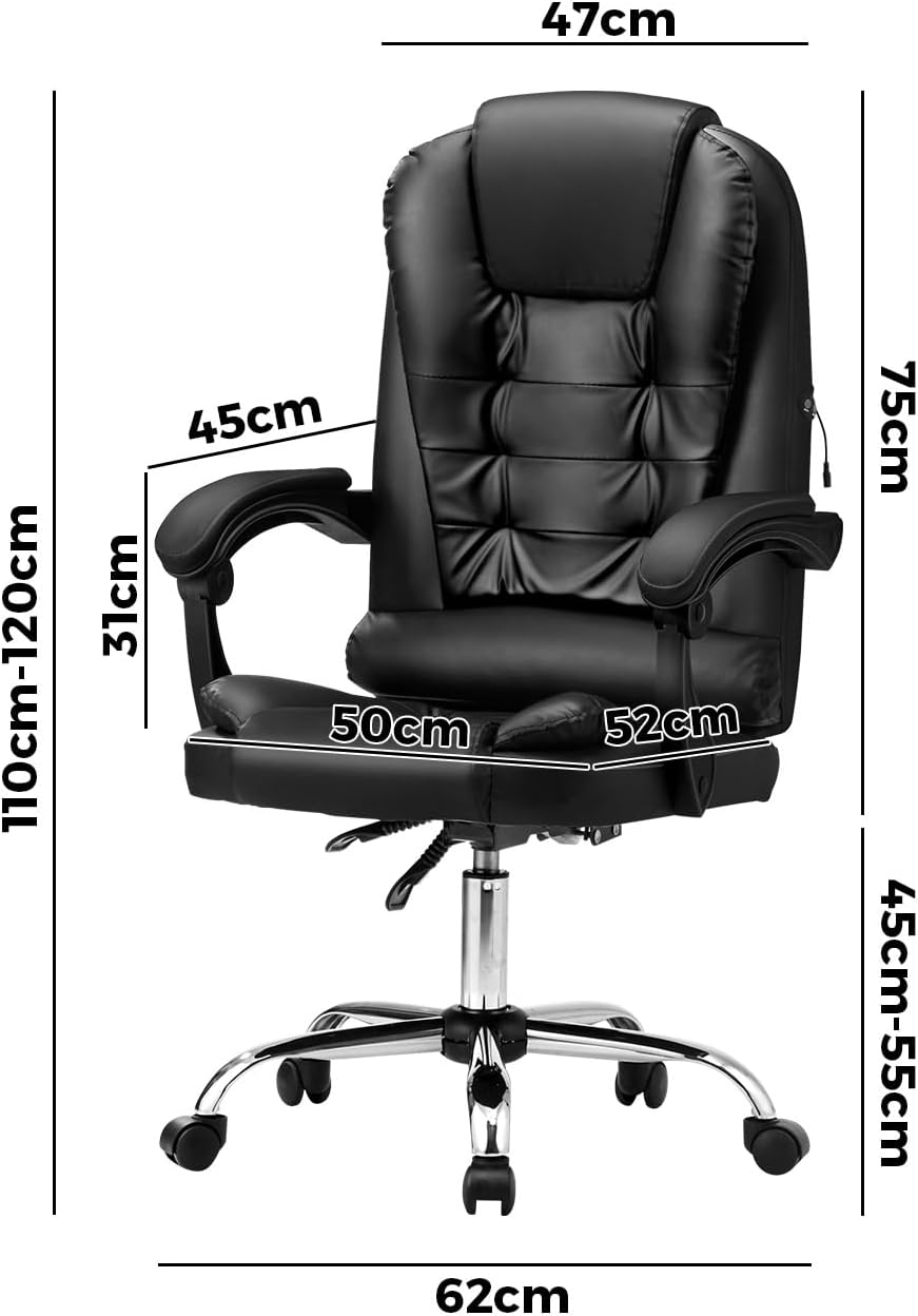 Oikiture Office Desk Chair with Pu Leather Cover and 90-150 Degrees Reclining Ergonomic Message Chair Black - Boss With Footrest-Black image number 4