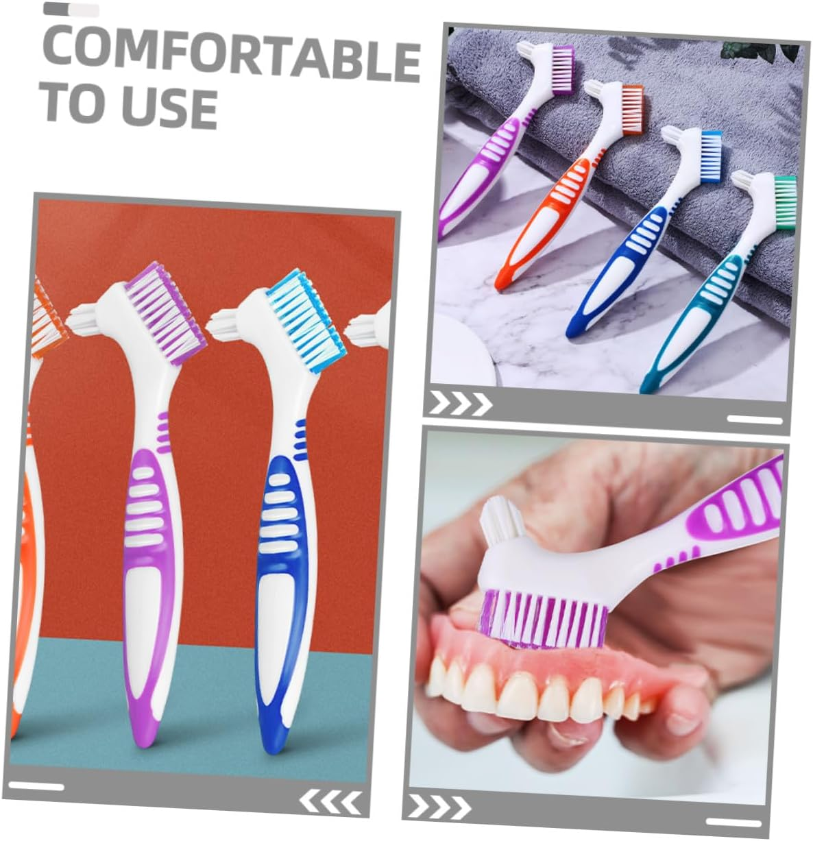 PENIKOKO 8Pcs Double-Sided Denture Cleaning Brushes for Braces and Soft Toothbrush in Blue Green Purple Orange Portable Travel Oral Hygiene Tool