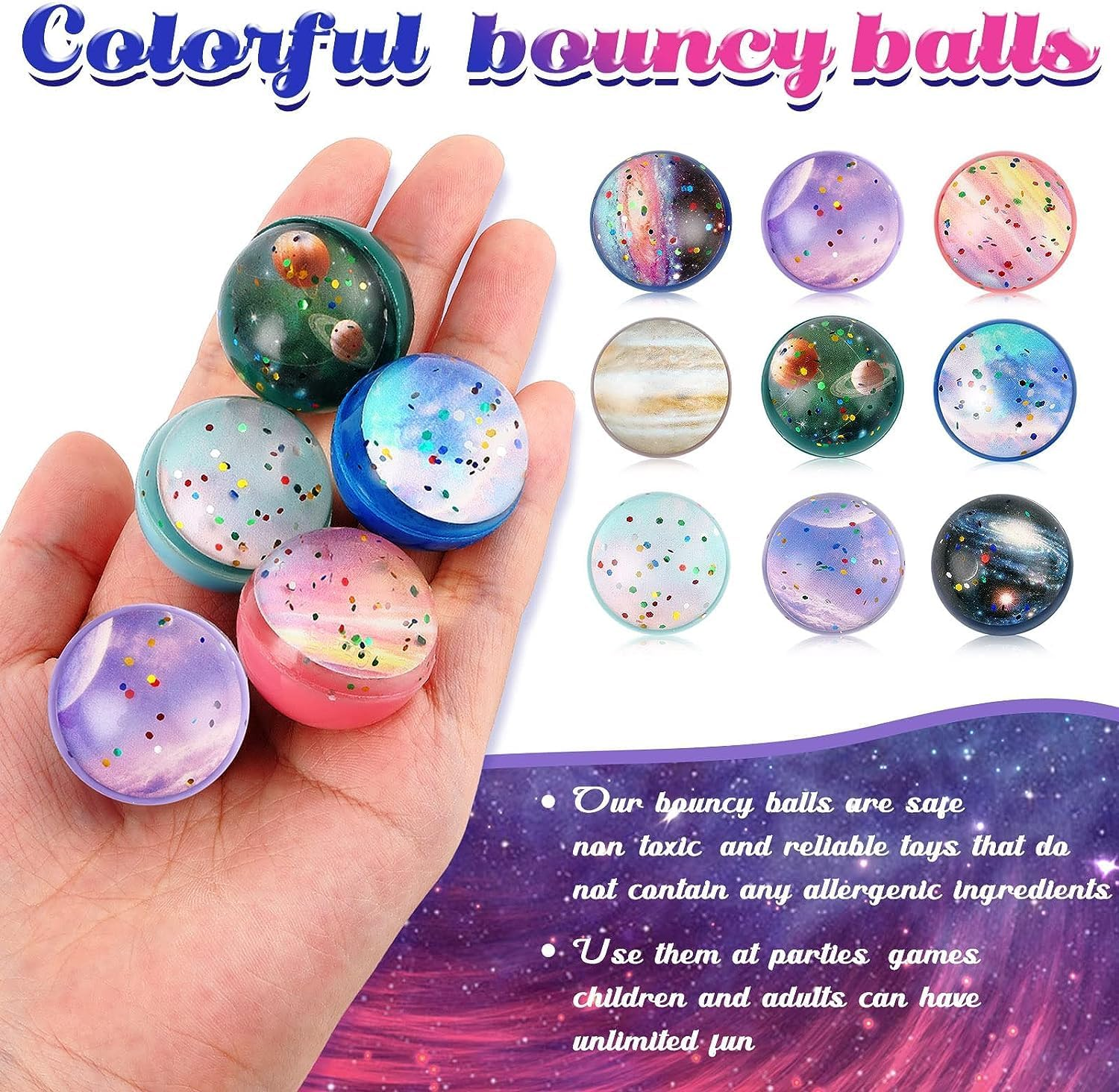 Space Bouncy Balls, 30Pcs 3Mm Space Bouncy Balls Bulk Anxiety Fidget Sensory Balls for Party Favors Gift Bag Filling Birthday Party Supplies. image number 1