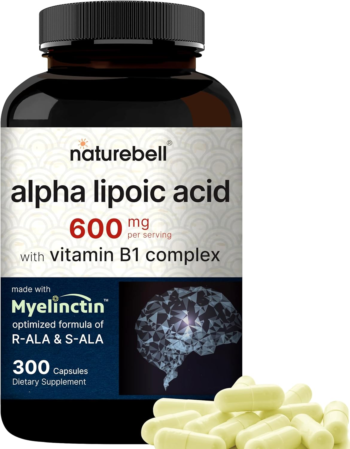 Alpha Lipoic Acid 600Mg W/ B1 Complex | 250 Capsules, 4 in 1 Myelinctin Formula, R-ALA | S-ALA | Thiamine | Benfotiamine, High Bioavailability and Potency, Third Party Tested, Non-Gmo & NO Gluten image number 4