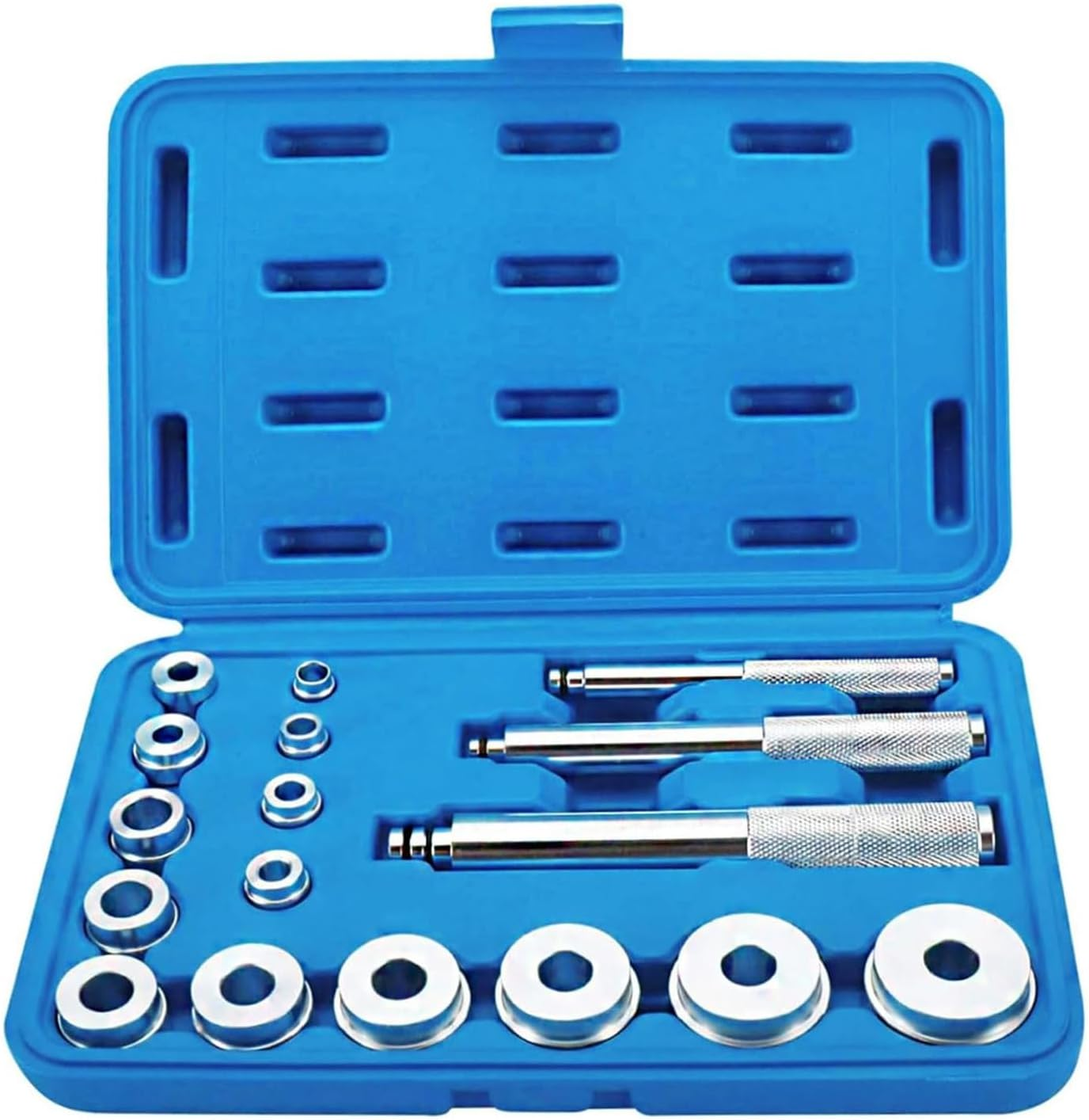 Bearing Race and Seal Driver Set, 17Pcs Auto Bearing Race Seal Driver Disc Tool Master Set Wheel Axle Bushing Removal Kit with Blue Carrying Case for Motorbikes, Bikes Wheel Bearings Kit image number 6