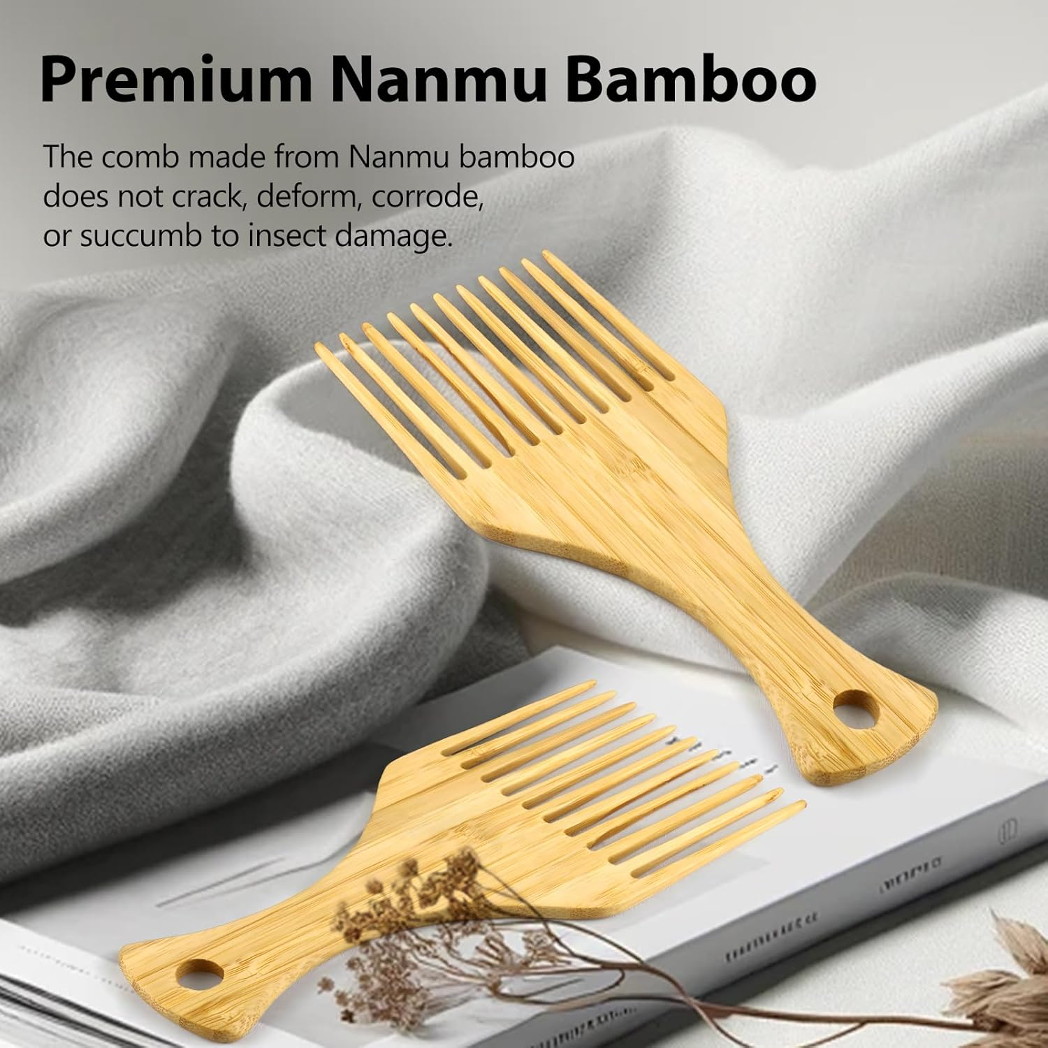 2-Piece Bamboo Comb Set for Afro Hair: Natural Anti-Static Picks for Curly, Thick Hair, Ideal for Men and Women, Eco-Friendly Styling and Detangling Solution image number 5
