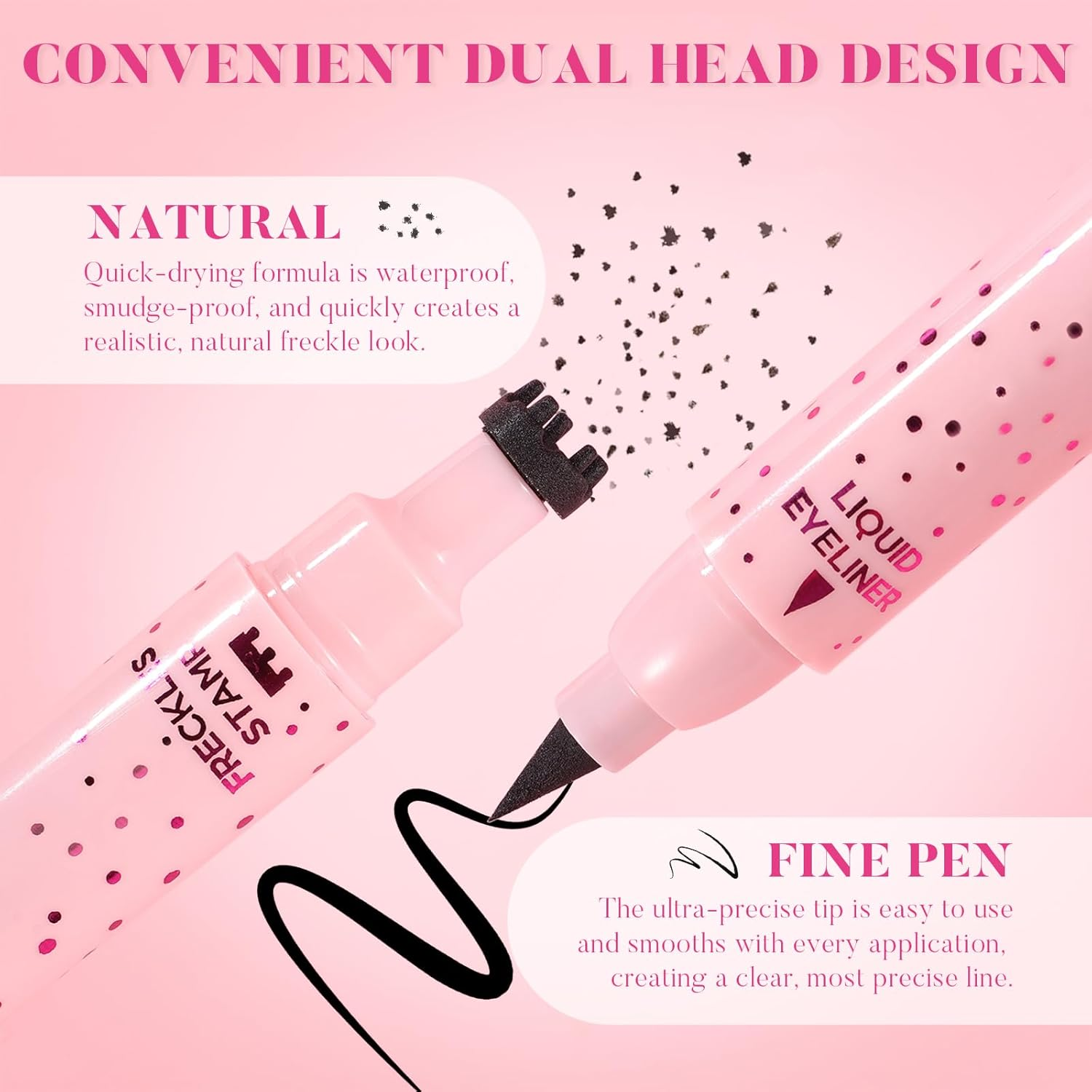 DAGEDA Eyeliner Freckle Pen, 2 in 1 Dark Brown Freckle Stamp and Black Liquid Eyeliner, Waterproof, Natural Lifelike Freckles Makeup, Soft Sopt Pen Magic Fake Freckles image number 3