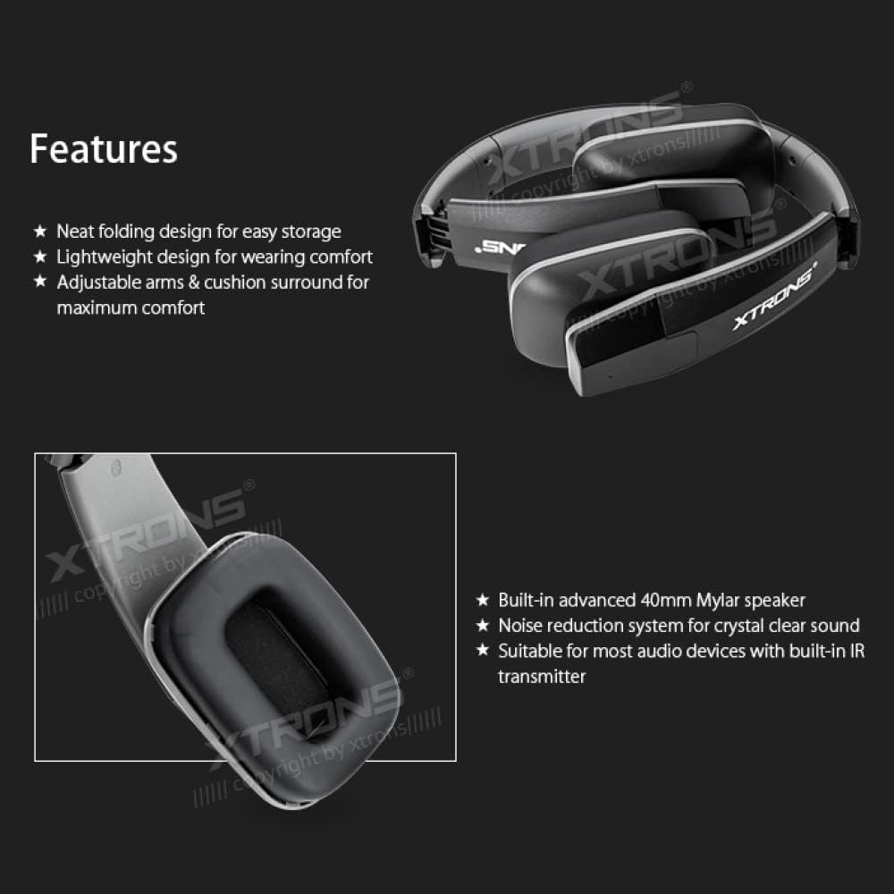 XTRONS IR Wireless Dual Channel Stereo Headphones Infrared Headsets Cordless 2 Channels with Built-In IR Transmitter (DWH005) image number 2