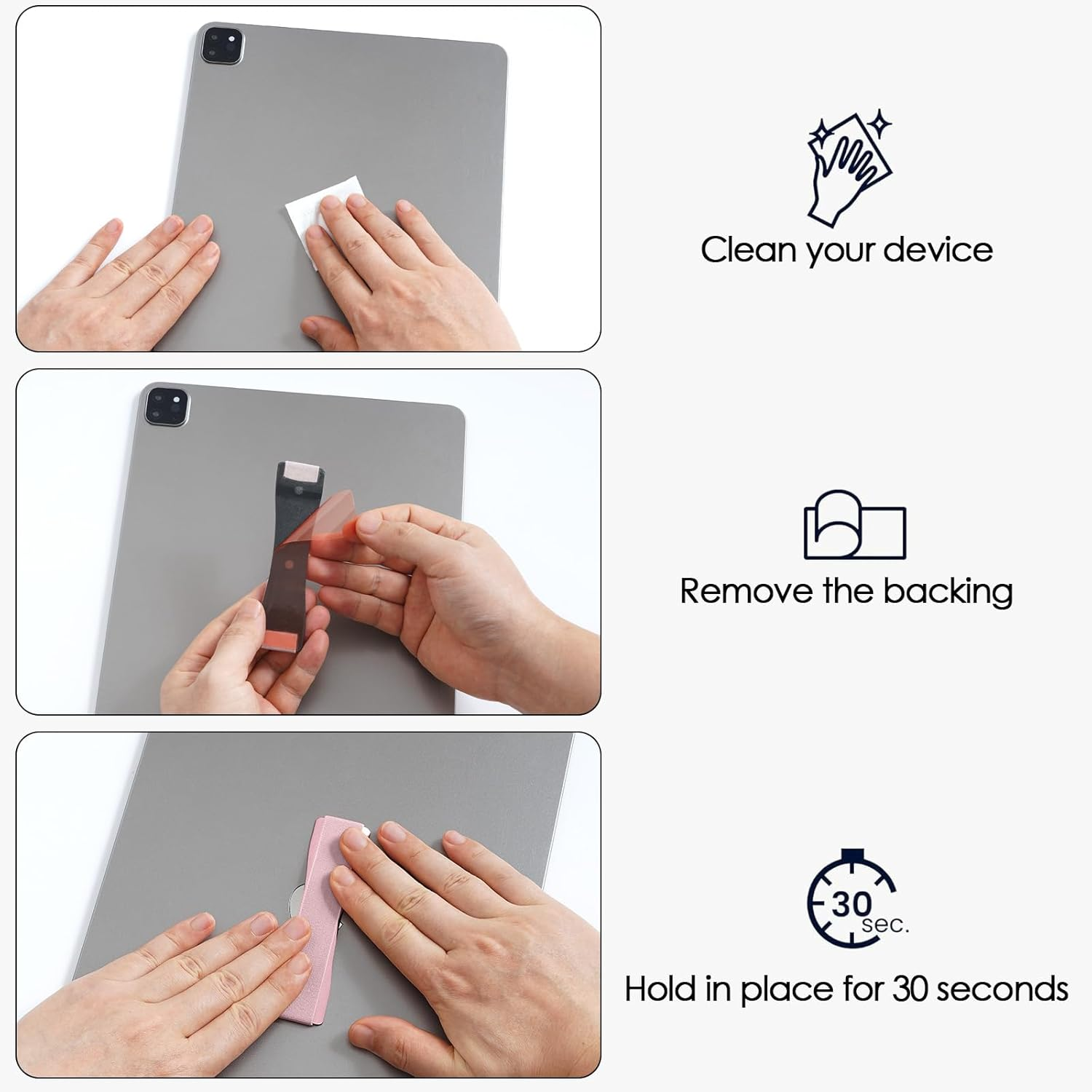 TECHGEAR Tablet Hand/Finger Grip Holder, Elastic Adhesive Grip Strap Universal Loop to Stick on Back of Tablets and Cases for Tablet, Ipad, Samsung Tabs, Lenovo, Handheld Devices and More - Pink - Rose Gold image number 6