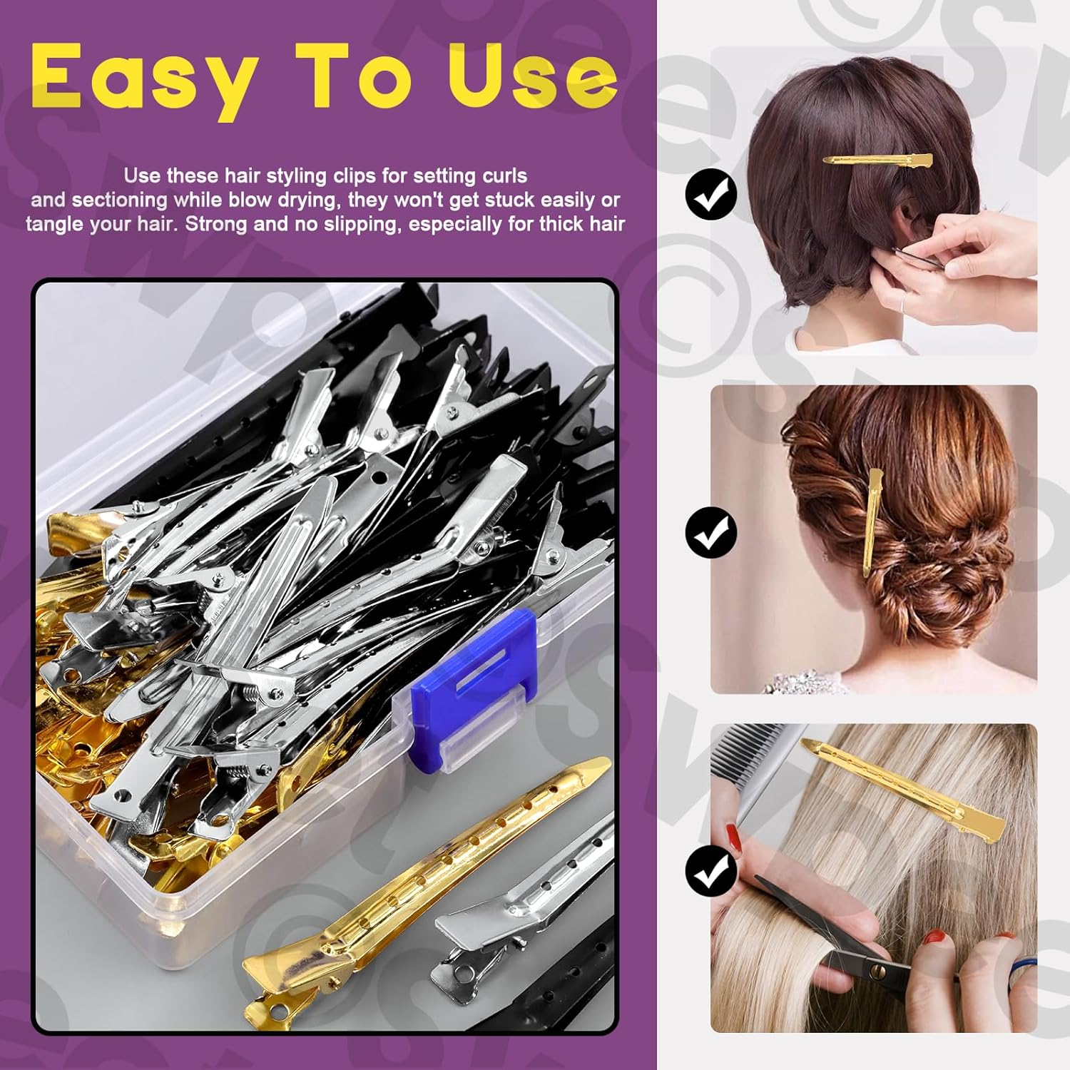 Swpeet 45Pcs Gold Silver Black 3.5 Inch Duck Billed Clips Kit, Metal Alligator Curl Hair Clips, Duckbill Long Hair Clips Ideal for Women Styling Sectioning, Hair Coloring and Salon image number 4