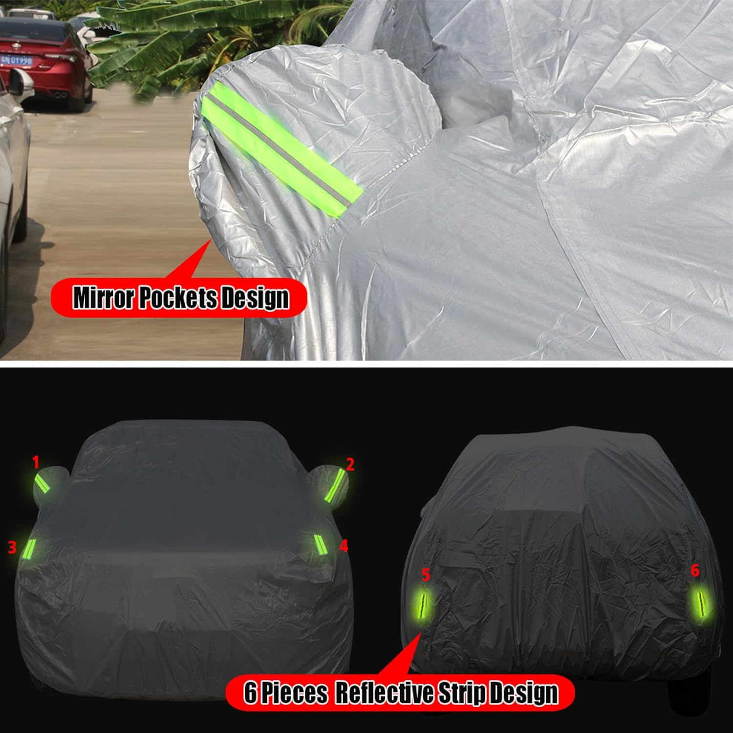 6 Layer Hatchback Full Car Cover Compatible with Toyota Yaris,Fit Honda Jazz,Fit Nissan Micra,Fit Fiat 500,Fit Mitsubishi Mirage,Fit Suzuki Alto Swift image number 3