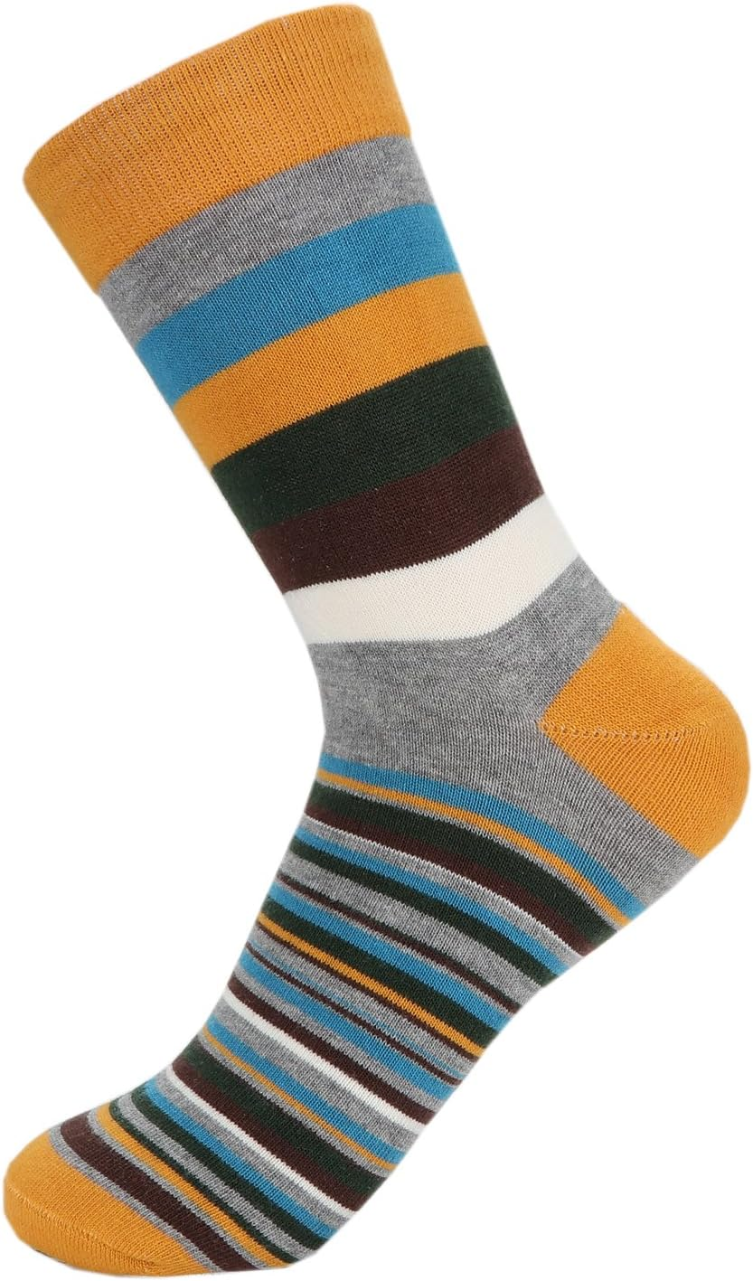 Hoyols Men'S Dress Casual Colorful Stripe Cotton Socks Patterned Business Long Socks (5 Packs) image number 1