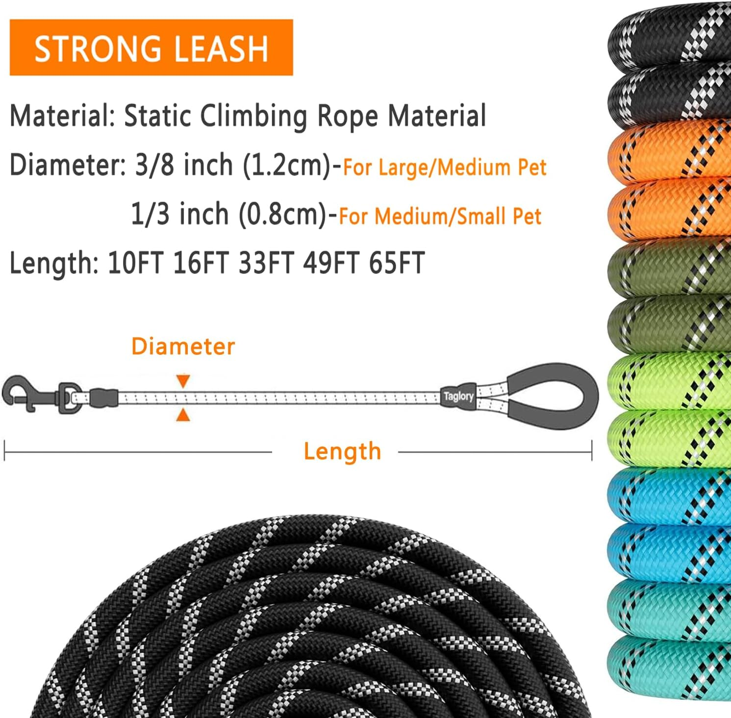 YOBOKO Luminous Explosion-Proof Dog Leash Reflective Strip Pet Dog Lead Leash Dog Chain Super Long 3M Leash for Strong Dogs Outdoor (Purple, 1.2CM X 3M/9.8FT) image number 5