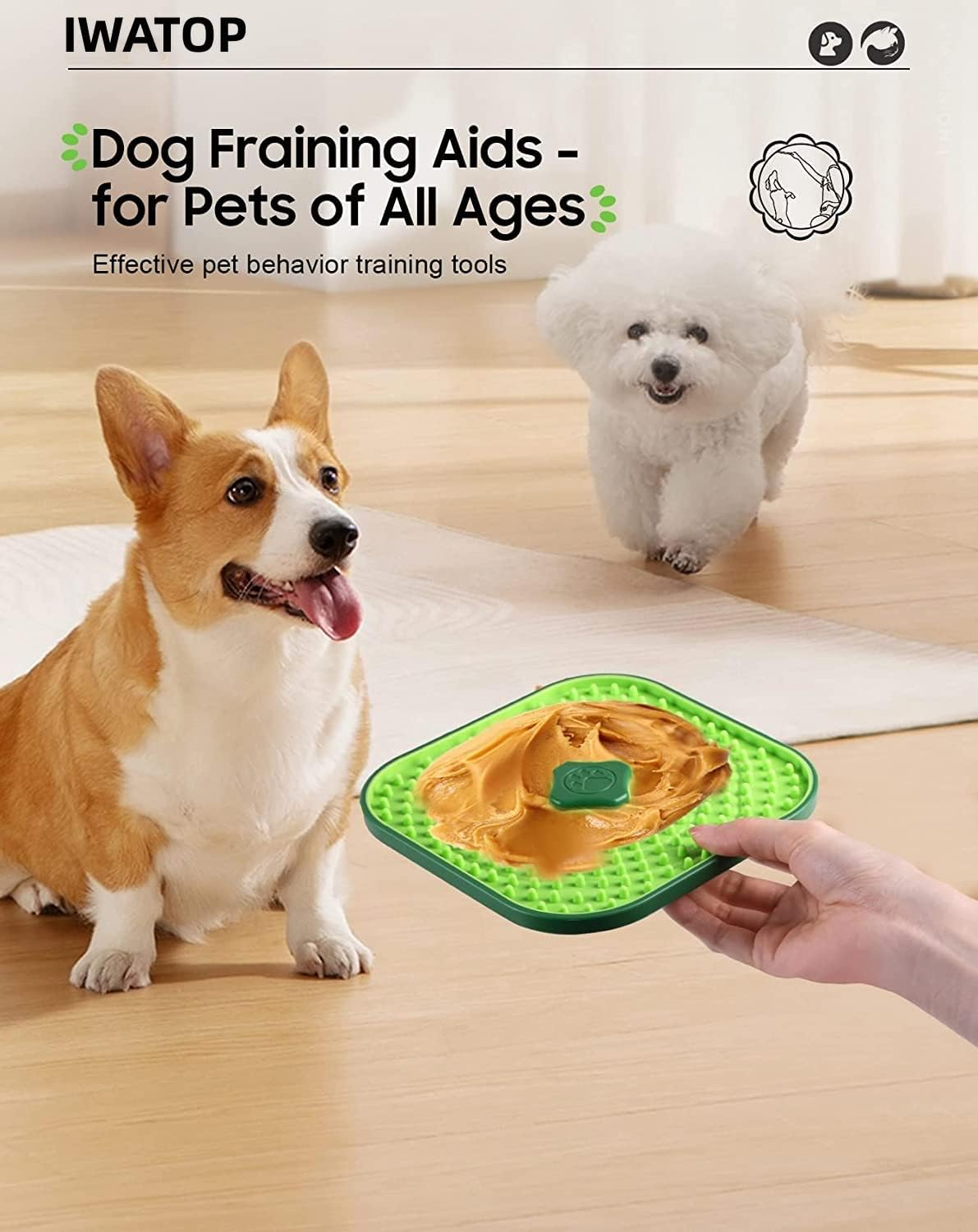 Licking Mat for Dog Crate ＋Scraper Lick Mats for Interaction with Dogs Versatile Licking Mat for Boredom Reducing Dog Anxiety Safe Secures to Crate Peanut Butter Dog for Training Aid (Green Square) image number 6