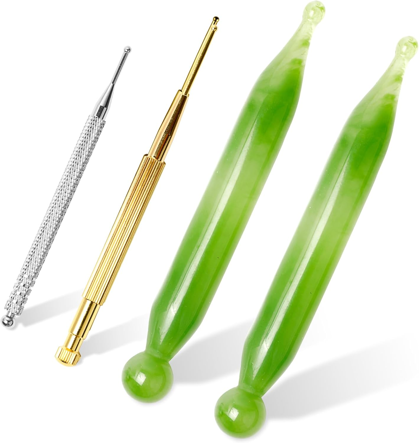 4PCS Massage Tools Acupuncture Pen Self Massage Gua Sha Pointing Pen with Silver Stainless Steel Ear Point Acupuncture Pen with Gold Double Headed Ear Massage Pen