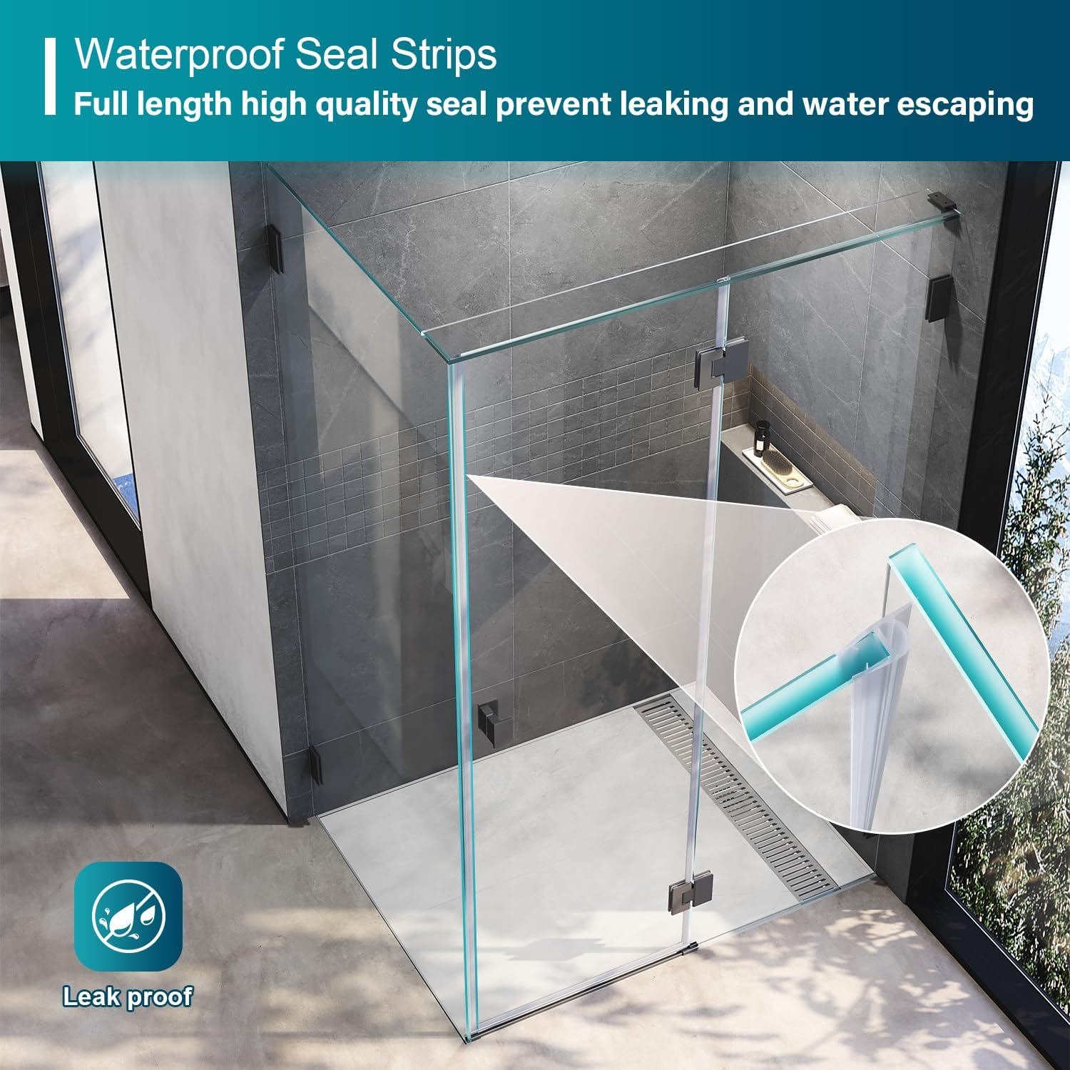 ELEGANT Frameless Shower Screen Pivot Shower Door 10Mm Tempered Glass Shower Enclosure Corner Shower Cubicle, 900X1950Mm image number 5