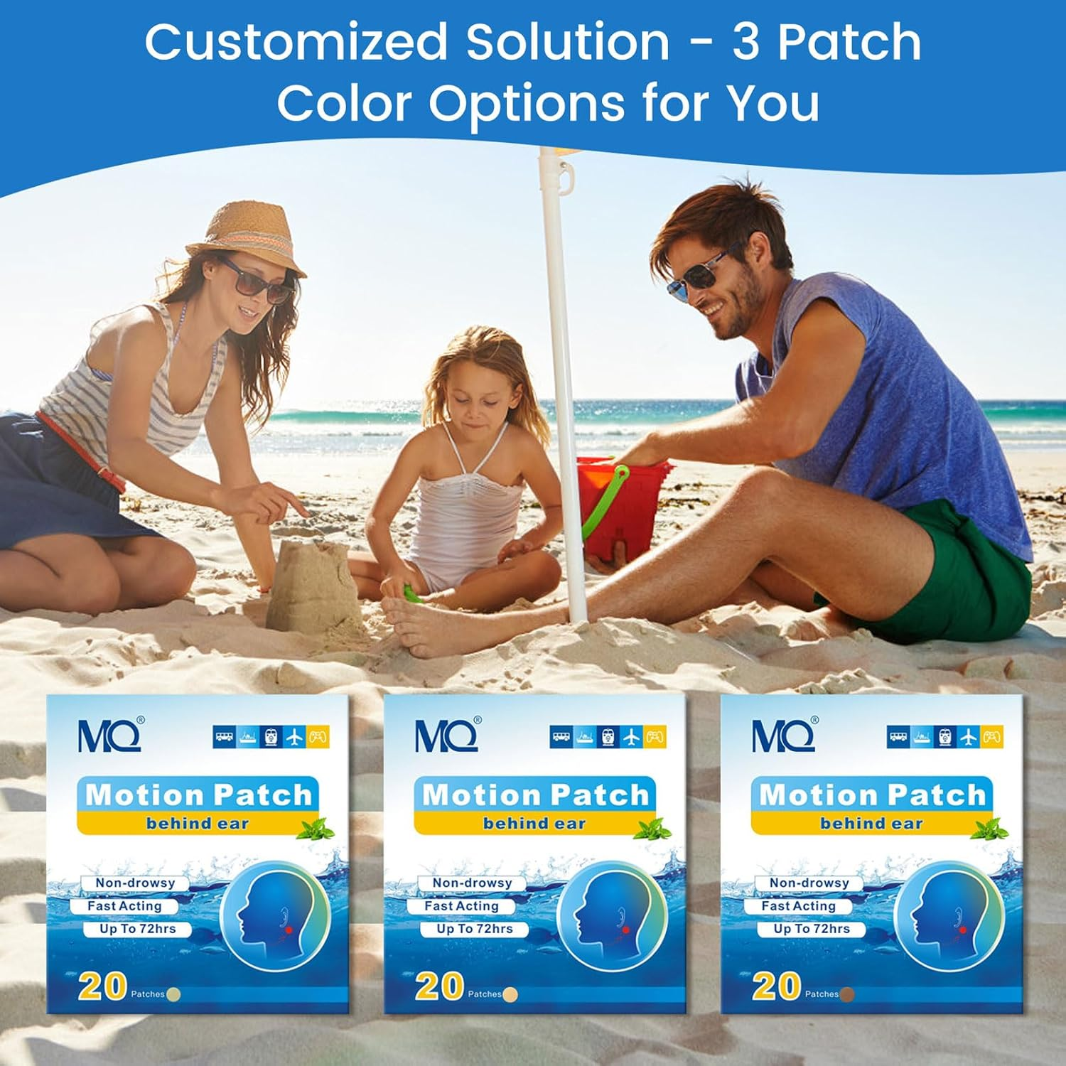 MQ 20Ct Motion Sickness Patches, Light Color, Sea Sickness Patches Non Drowsy & Waterproof, Cruise Ship Travel Essentials, Fast Acting & Long Lasting 72H - Medium Color image number 5