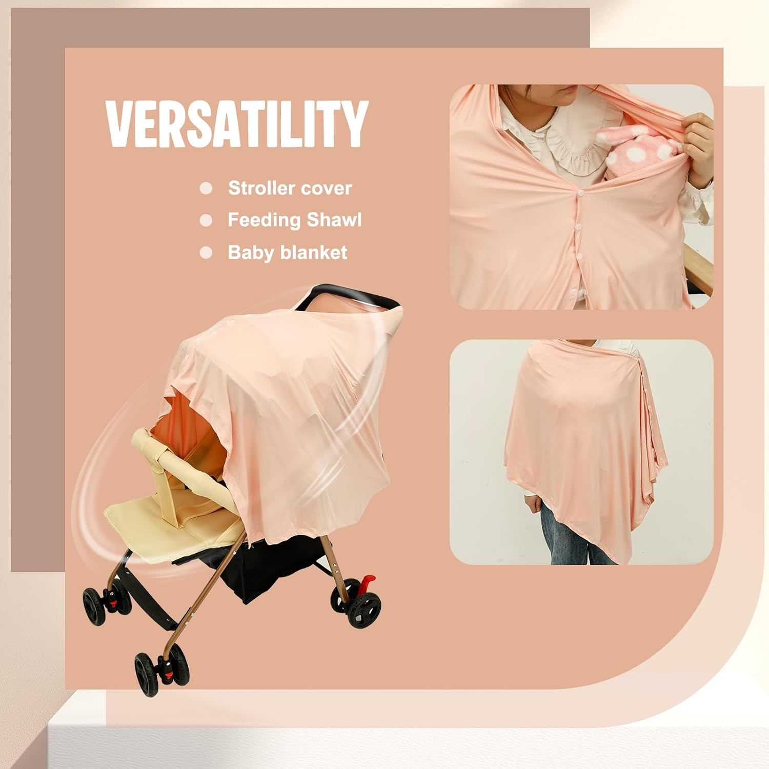 Nursing Cover for Breastfeeding, Solid Color Feeding Shawl Nursing Privacy Poncho for Home Travel Multipurpose Breathable Baby Car Seat Canopy for Women Baby