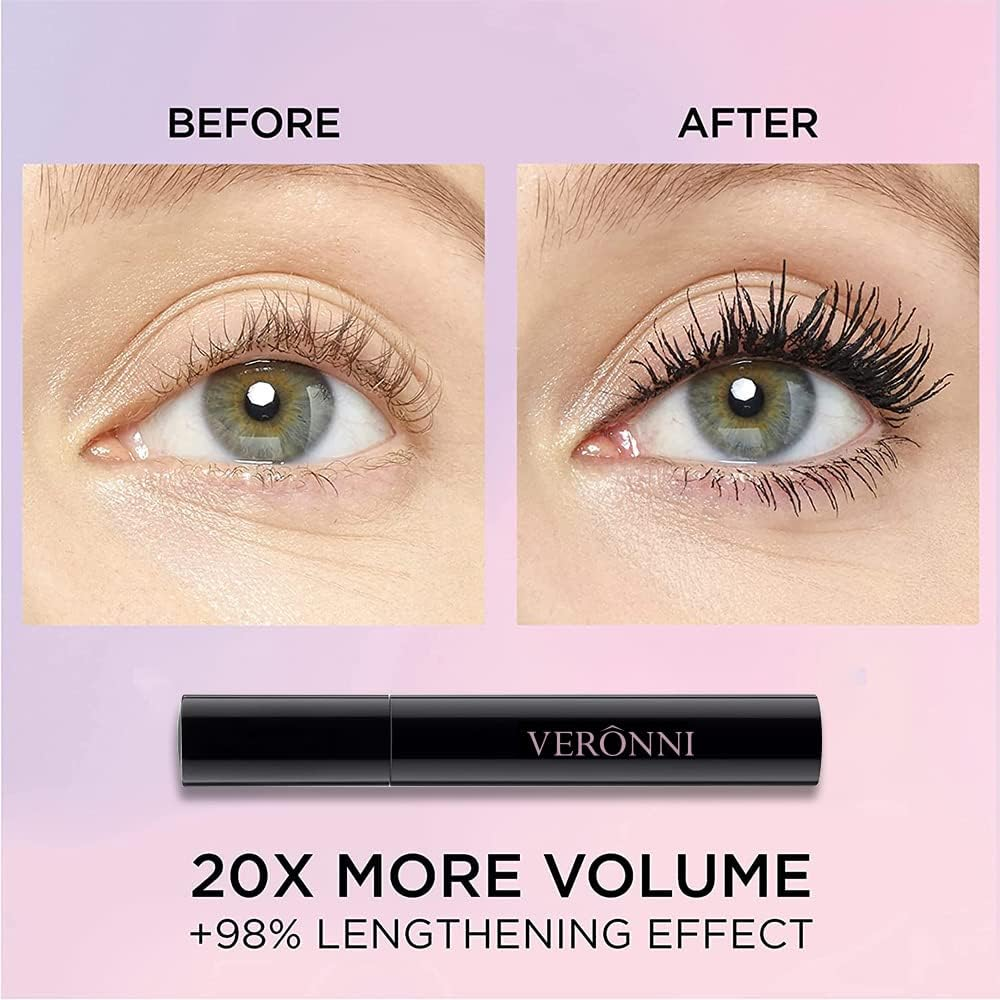 VERONNI Black Waterproof Mascara, Curling Thick Lengthening Eyelash Mascara, Lifts and Extends Lash Length, Clump Resistant, Non-Smudge Eyelash Colorful Extension Curl Mascara Makeup (Black) image number 1