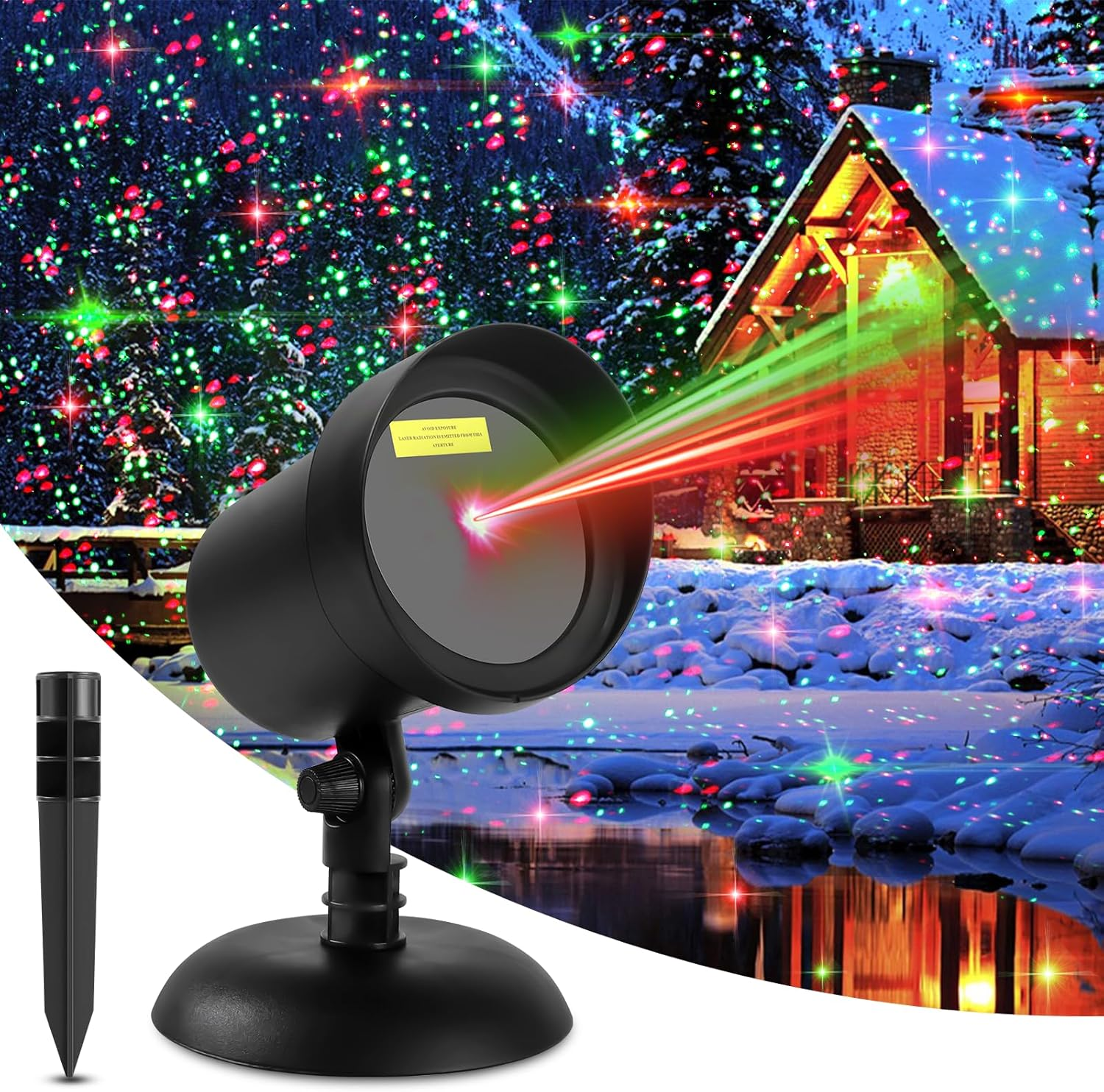 Christmas Motion Laser Projector Lights Outdoor for Holiday Decorative Lighting Show, as Seen on TV Xmas Light Landscape for House Garden, Red & Green Stars Dots Dynamic Keeping Moving Change Pattern image number 4
