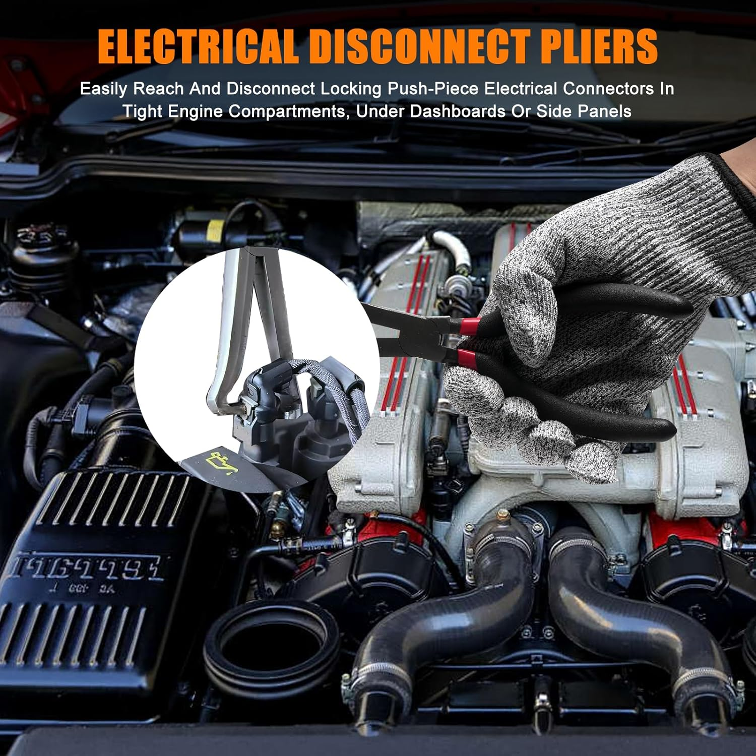 YOSHINE Electrical Disconnect Pliers, Automobile Hose Remover Pliers, Automotive Electrical Connector Pliers for Push Tab Style Plugs, Automobile Fuel and Vacuum Line Tube Hose Removal Pliers image number 2