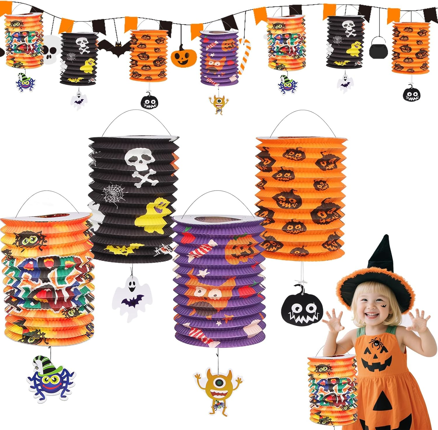 Pack of 4 Halloween Lanterns, Halloween Paper Lanterns Decoration, Pumpkin Lanterns, Foldable Lampshade, Ghost Halloween Lantern Children for Halloween/Outdoor/Saint Martin Party/Party Decorations image number 6