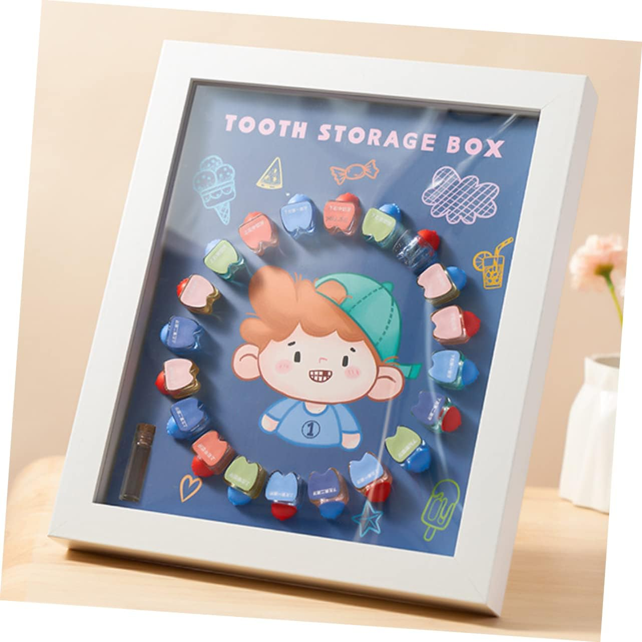 Baby Tooth Saver Collection Box Keepsake Holder Photo Frame Kids Deciduous Teeth Storage Case White Frame Suitable for Boys and Girls image number 1