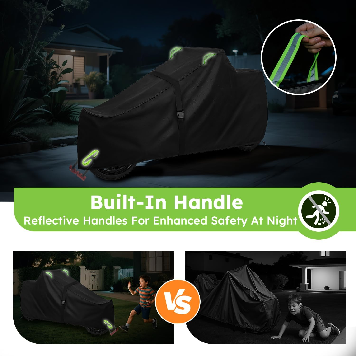 UUT Cargo Bike Cover &ndash; 420D Oxford Fabric, Waterproof & Uv-Resistant,Front Buckle + Cross Straps for Windproof Protection &ndash; Reflective Handle & 2 Bonus Tie-Down Straps &ndash; Fits Most Cargo Bike Models image number 5