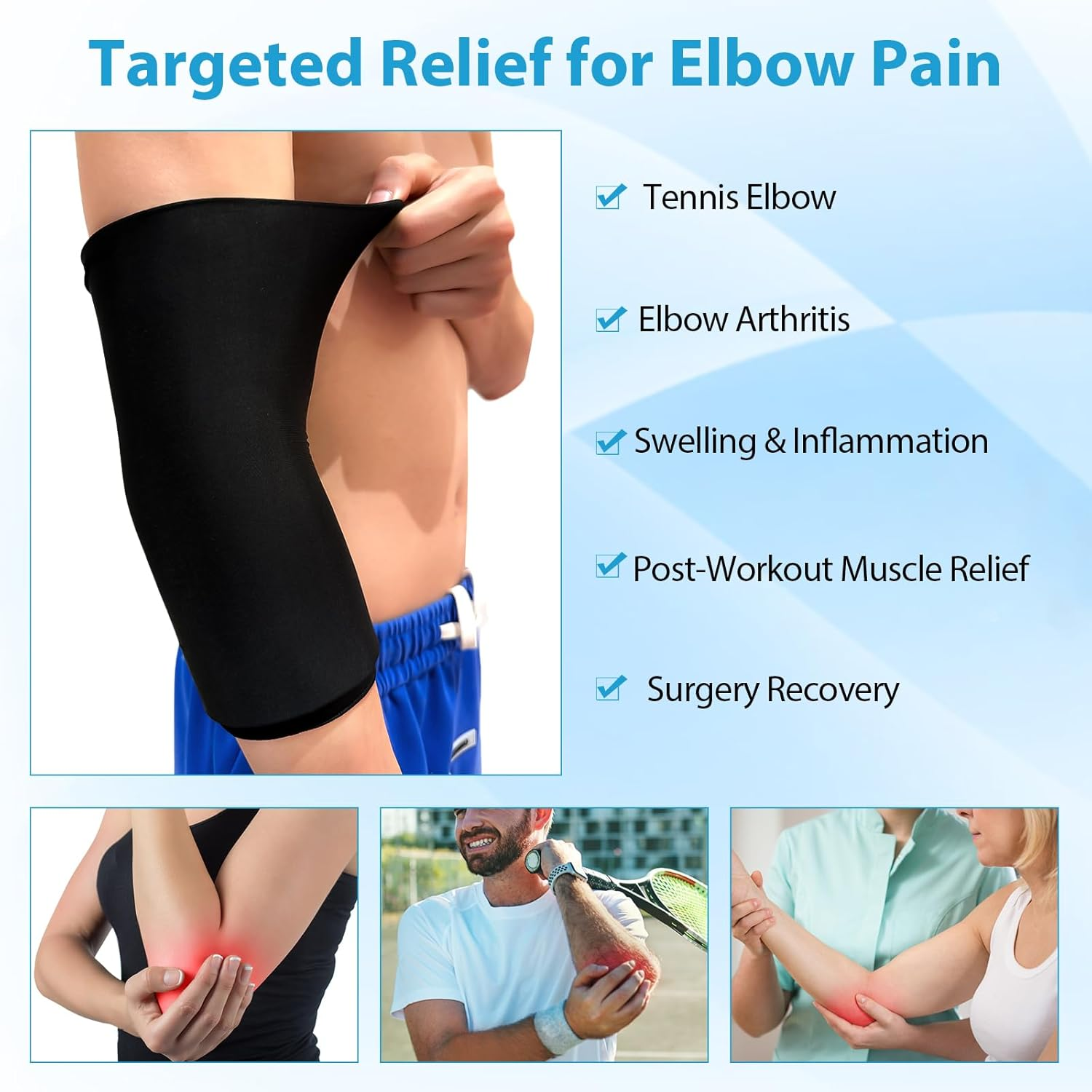 Elbow Ice Pack Wrap Reusable Gel Ice Sleeve for Arm Injuries, Tendonitis & Tennis Elbow, Flexible Hot Cold Compression Ice Sleeve for Pain Relief & Recovery, Fits for Both Arms image number 4