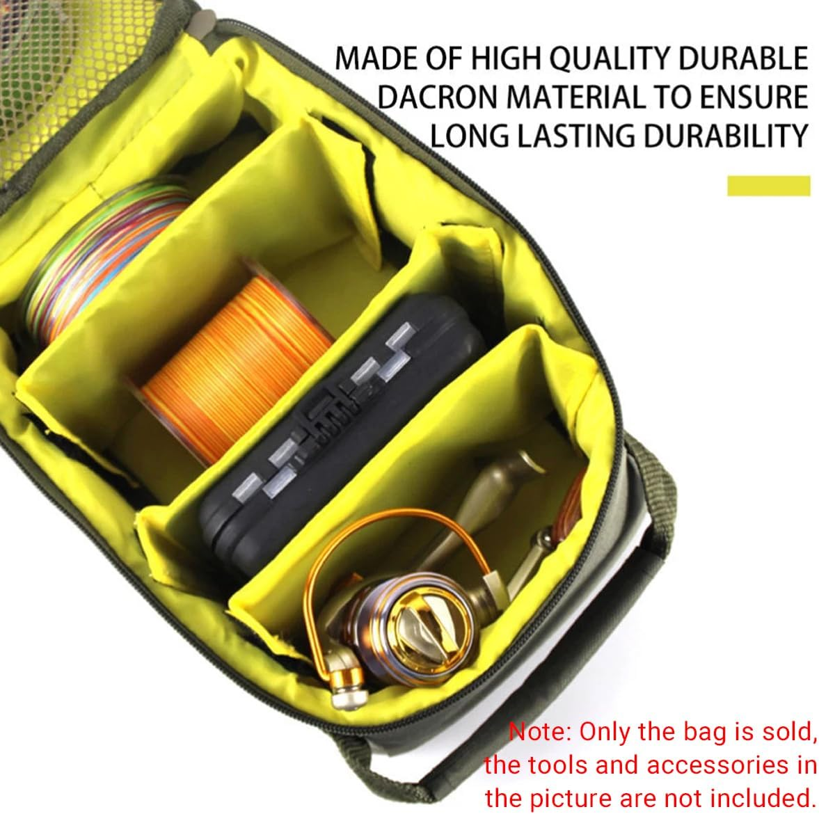 AIMALL Fishing Reel Storage Bag with Dividers, Durable Portable Dacron Bait Organizer for Spools Reels Tackle Accessories, 8.98X6.10X4.06In image number 3